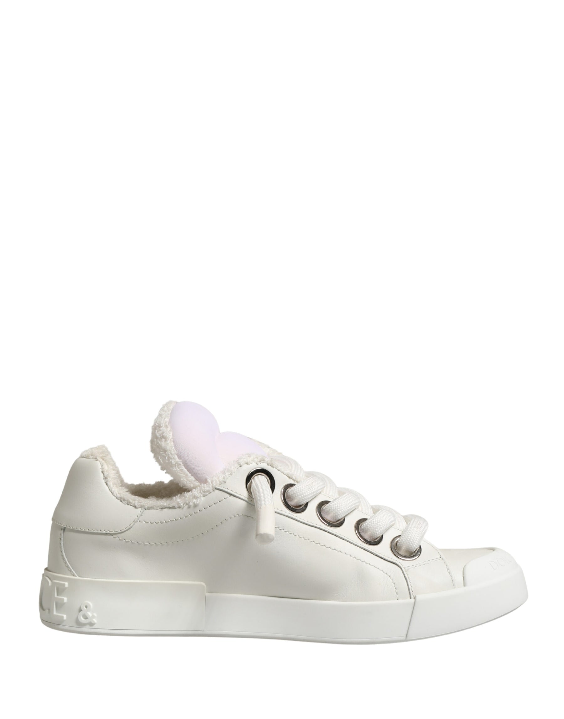 Dolce & Gabbana White Leather Shearling Fur Low Top Sneakers Shoes | Regal Royce