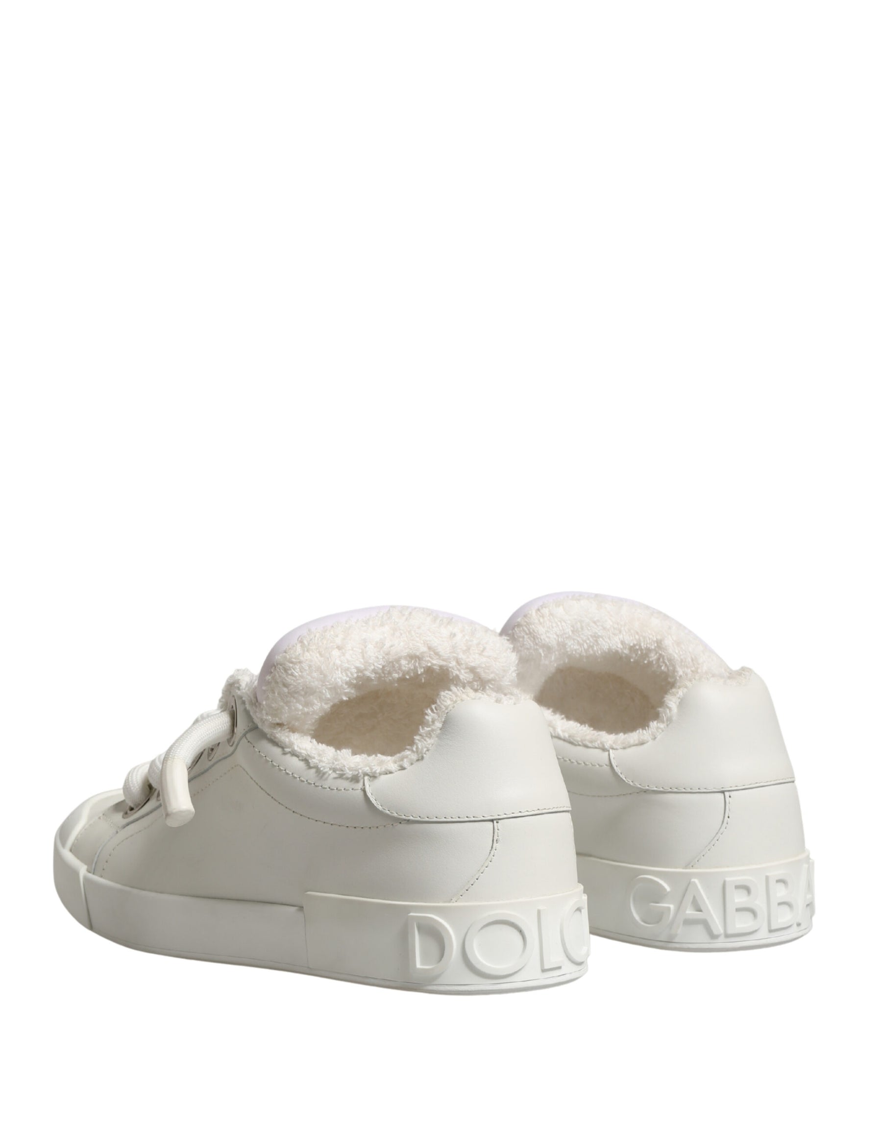 Dolce & Gabbana White Leather Shearling Fur Low Top Sneakers Shoes | Regal Royce