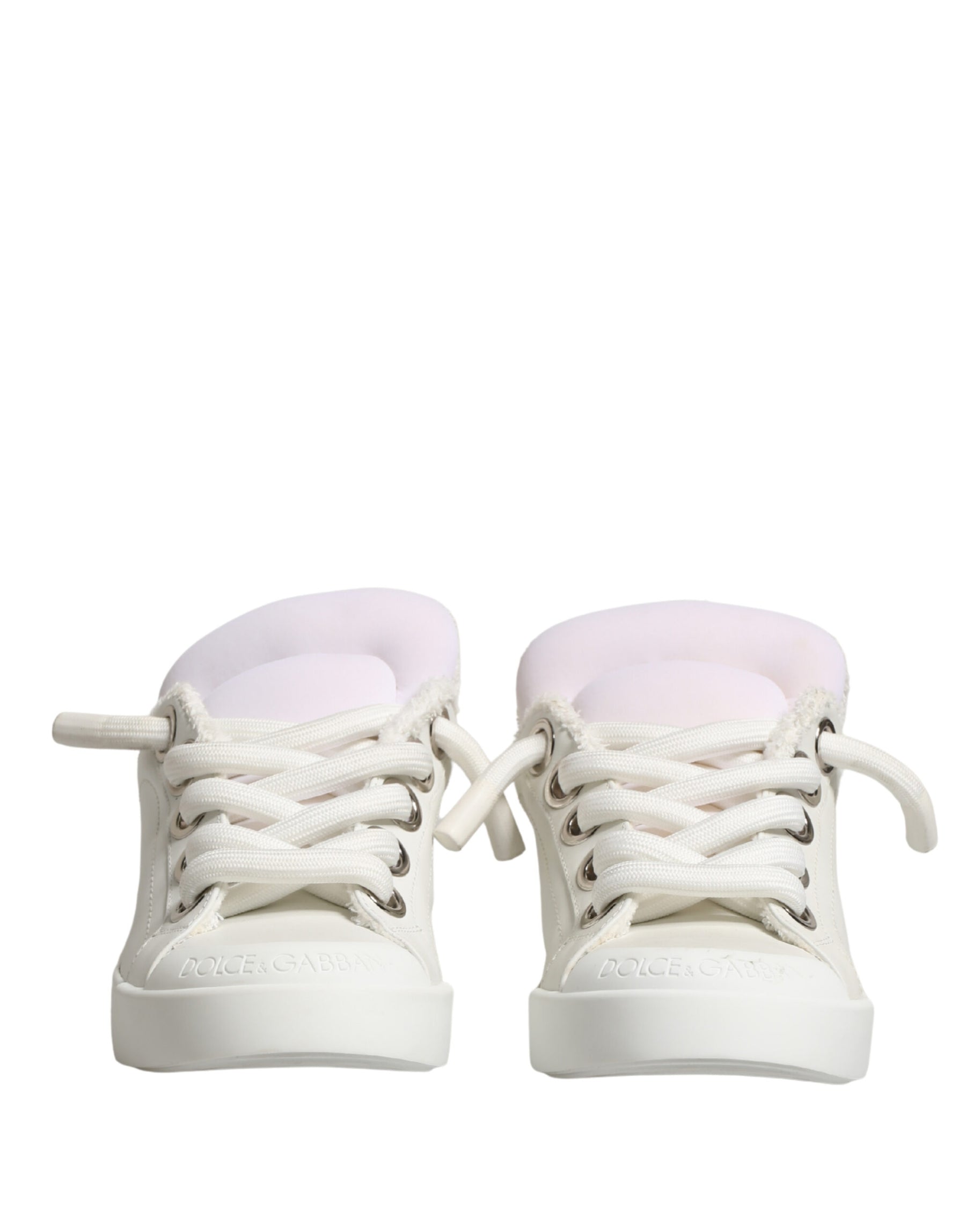 Dolce & Gabbana White Leather Shearling Fur Low Top Sneakers Shoes | Regal Royce