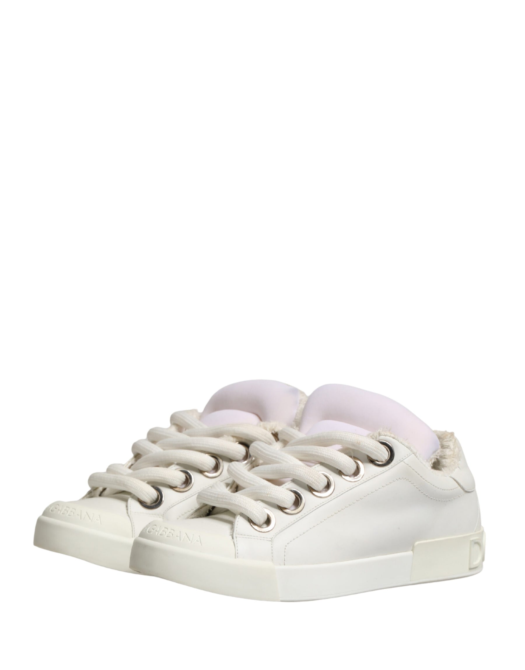 Dolce & Gabbana White Shearling Fur Bianco Low Top Sneakers Shoes | Regal Royce