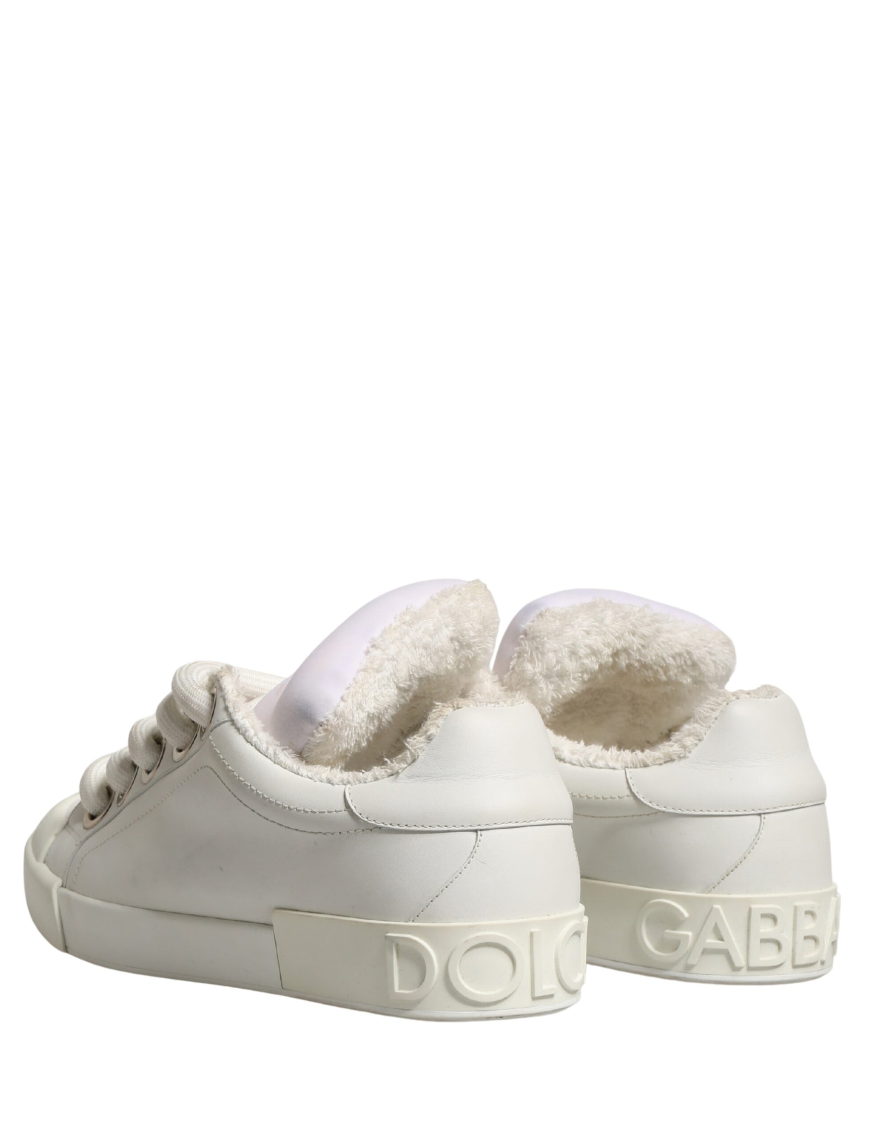 Dolce & Gabbana White Shearling Fur Bianco Low Top Sneakers Shoes | Regal Royce