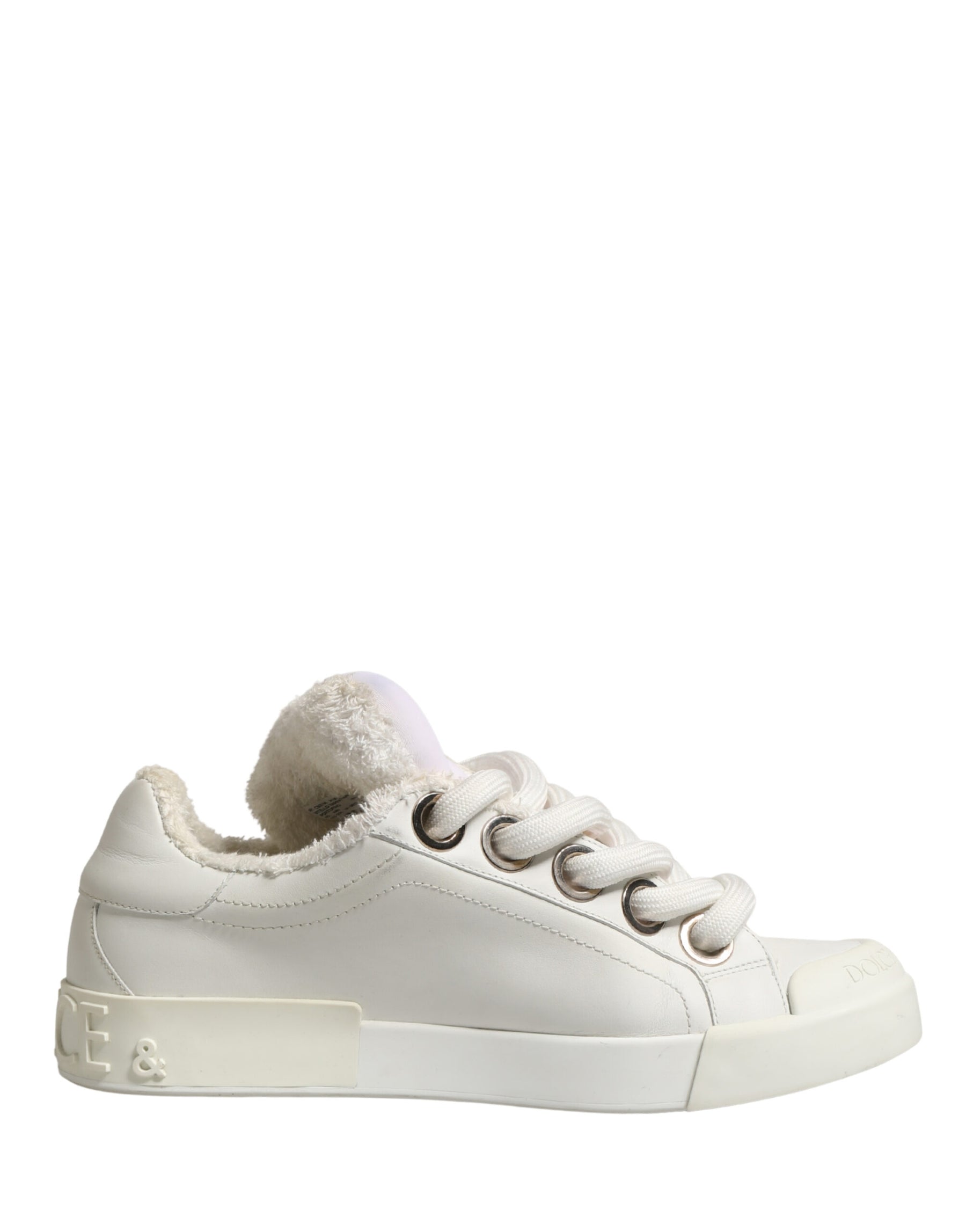Dolce & Gabbana White Shearling Fur Bianco Low Top Sneakers Shoes | Regal Royce