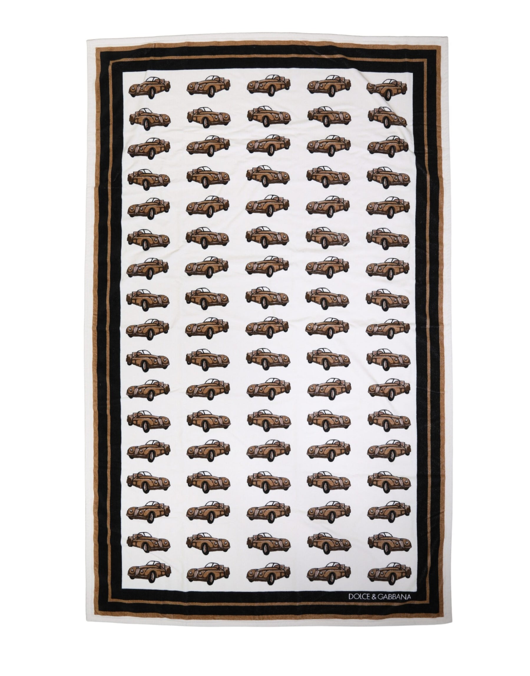 Dolce & Gabbana Towel White Cotton Car Graphic Print 115cm x 180cm Beach | Regal Royce
