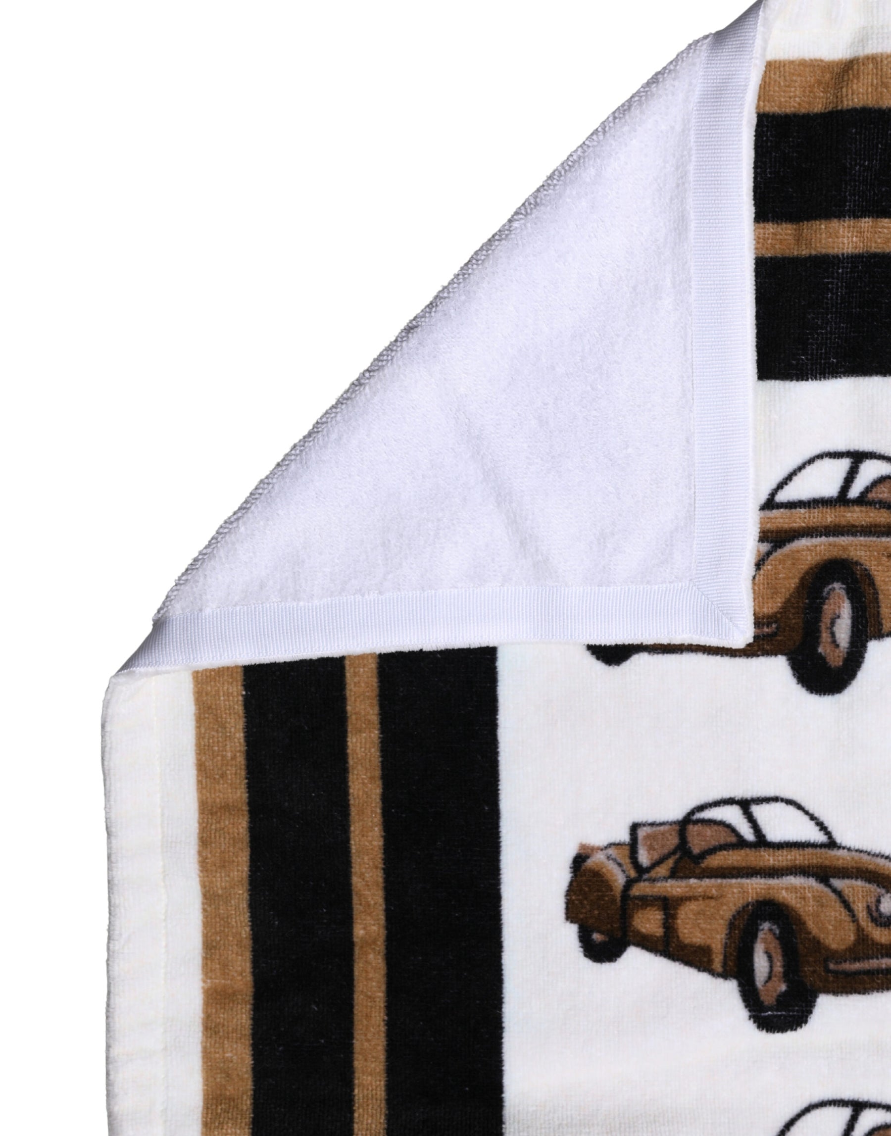 Dolce & Gabbana Towel White Cotton Car Graphic Print 115cm x 180cm Beach | Regal Royce
