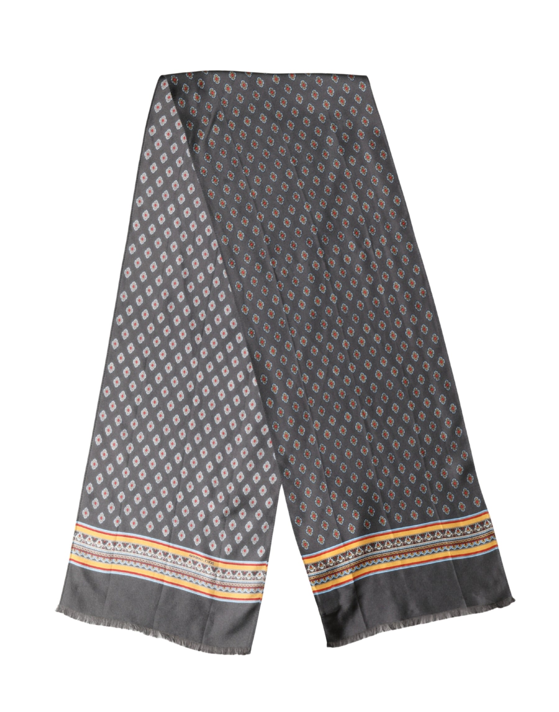 Dolce & Gabbana Gray Patterned Silk Neck Foulard 138cm x 22cm Men Scarf | Regal Royce