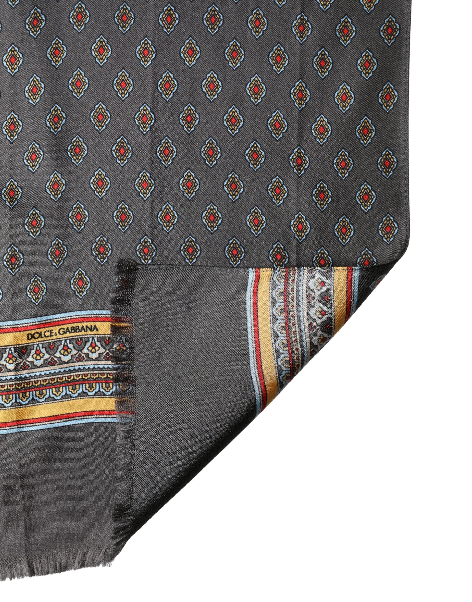 Dolce & Gabbana Gray Patterned Silk Neck Foulard 138cm x 22cm Men Scarf | Regal Royce