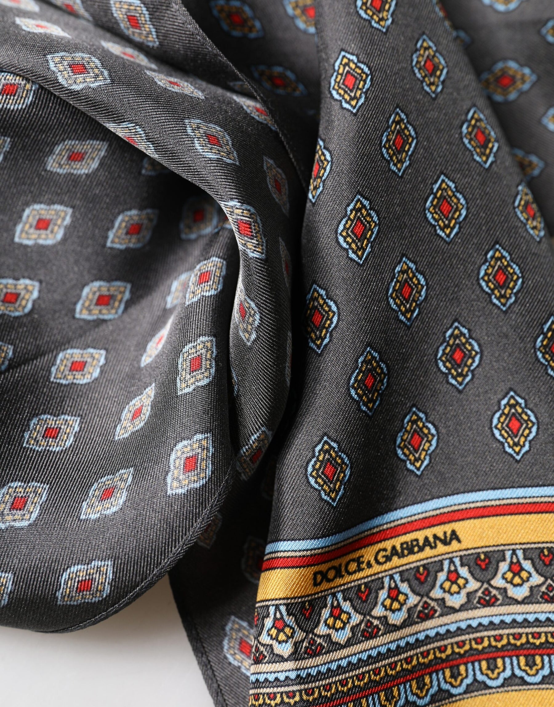 Dolce & Gabbana Gray Patterned Silk Neck Foulard 138cm x 22cm Men Scarf | Regal Royce