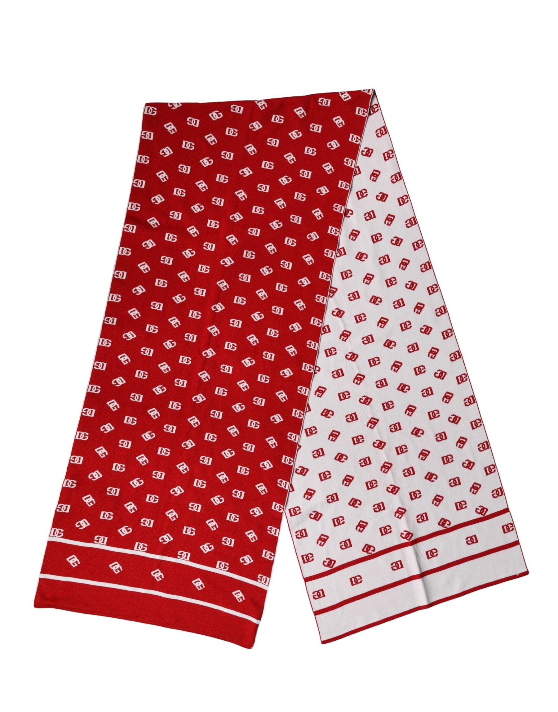 Dolce & Gabbana Red White Logo Print Foulard 201cm x 40.5cm  Men Scarf | Regal Royce