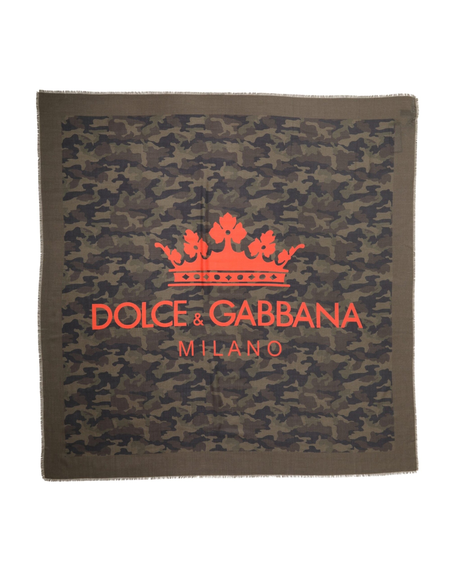 Dolce & Gabbana Green Camouflage Logo Cashmere 138cm x 137cm Men Scarf | Regal Royce