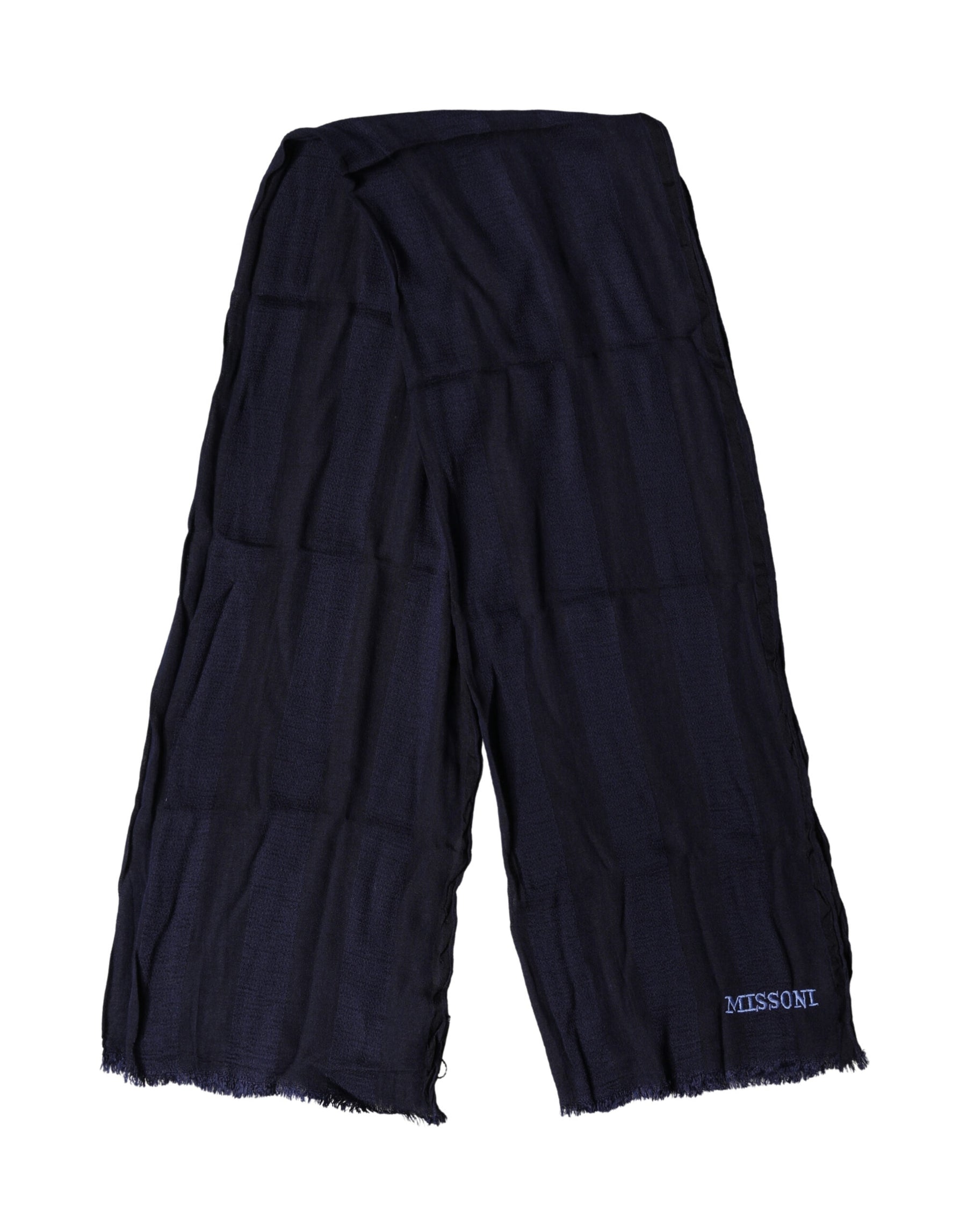 Dolce & Gabbana Dark Blue Wool Knit Unisex Wrap Fringe Shawl 170cm x 60cm Scarf | Regal Royce