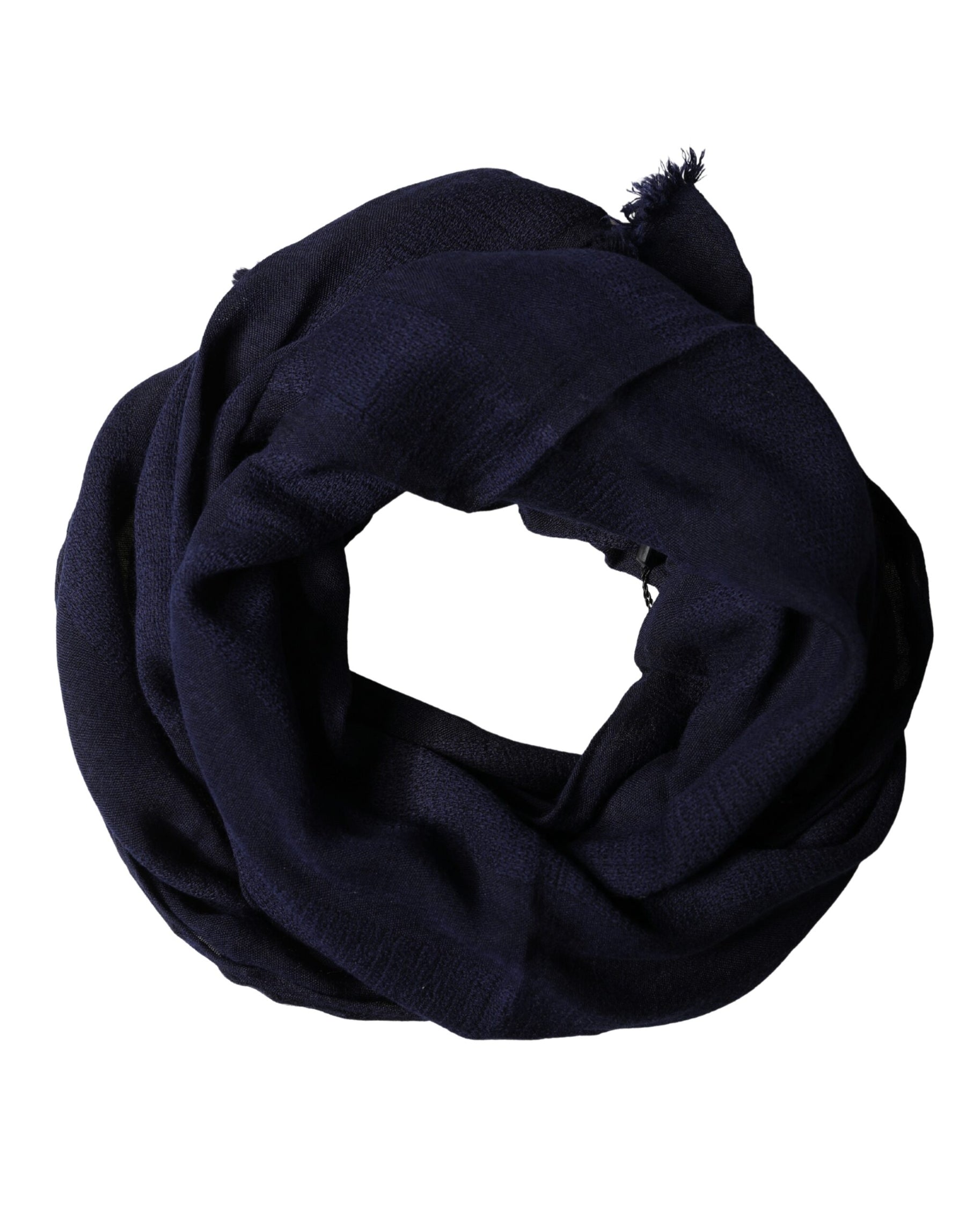 Dolce & Gabbana Dark Blue Wool Knit Unisex Wrap Fringe Shawl 170cm x 60cm Scarf | Regal Royce