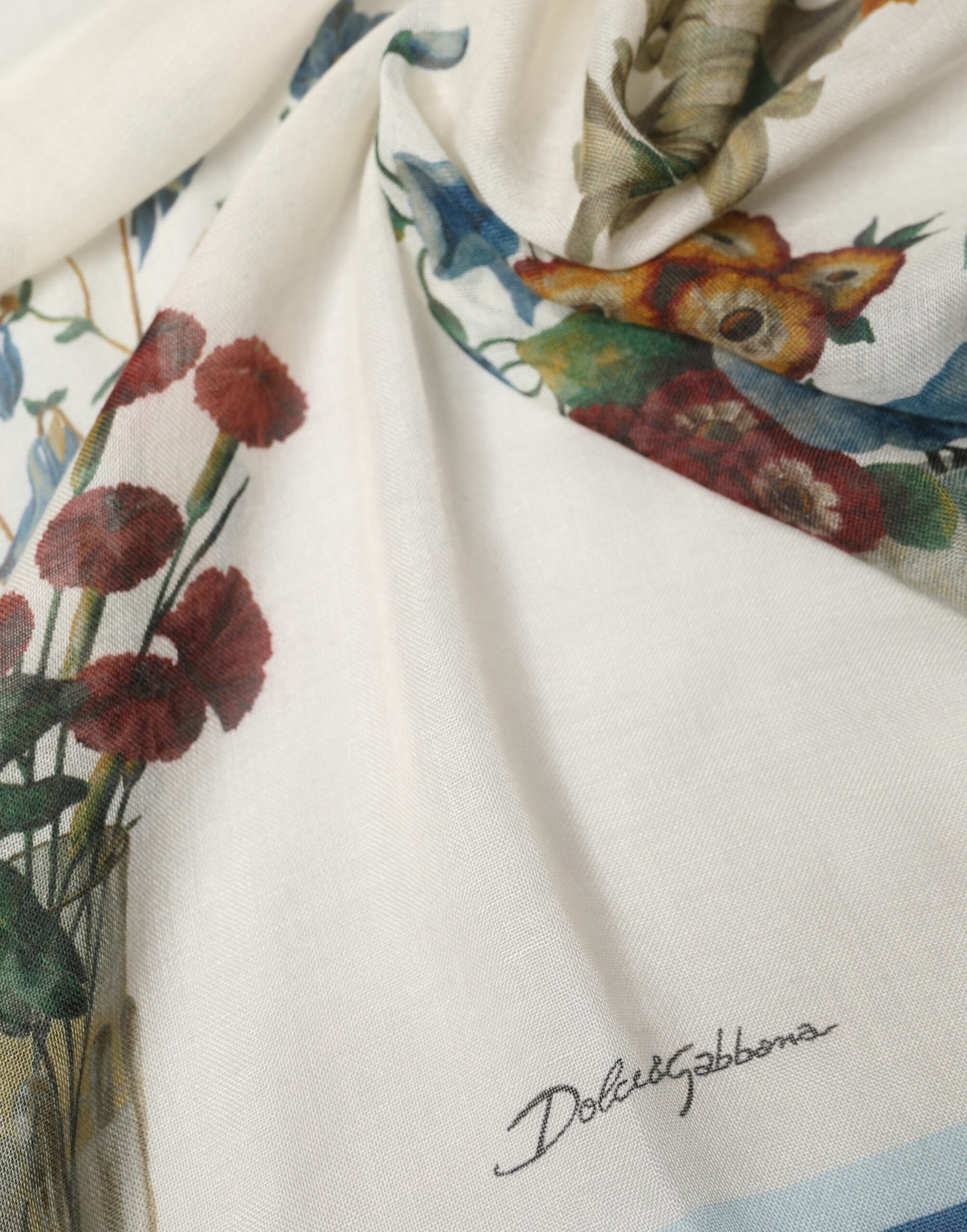 Dolce & Gabbana White Flower Vase Cashmere Stole Wrap 132cm x 128cm Scarf | Regal Royce