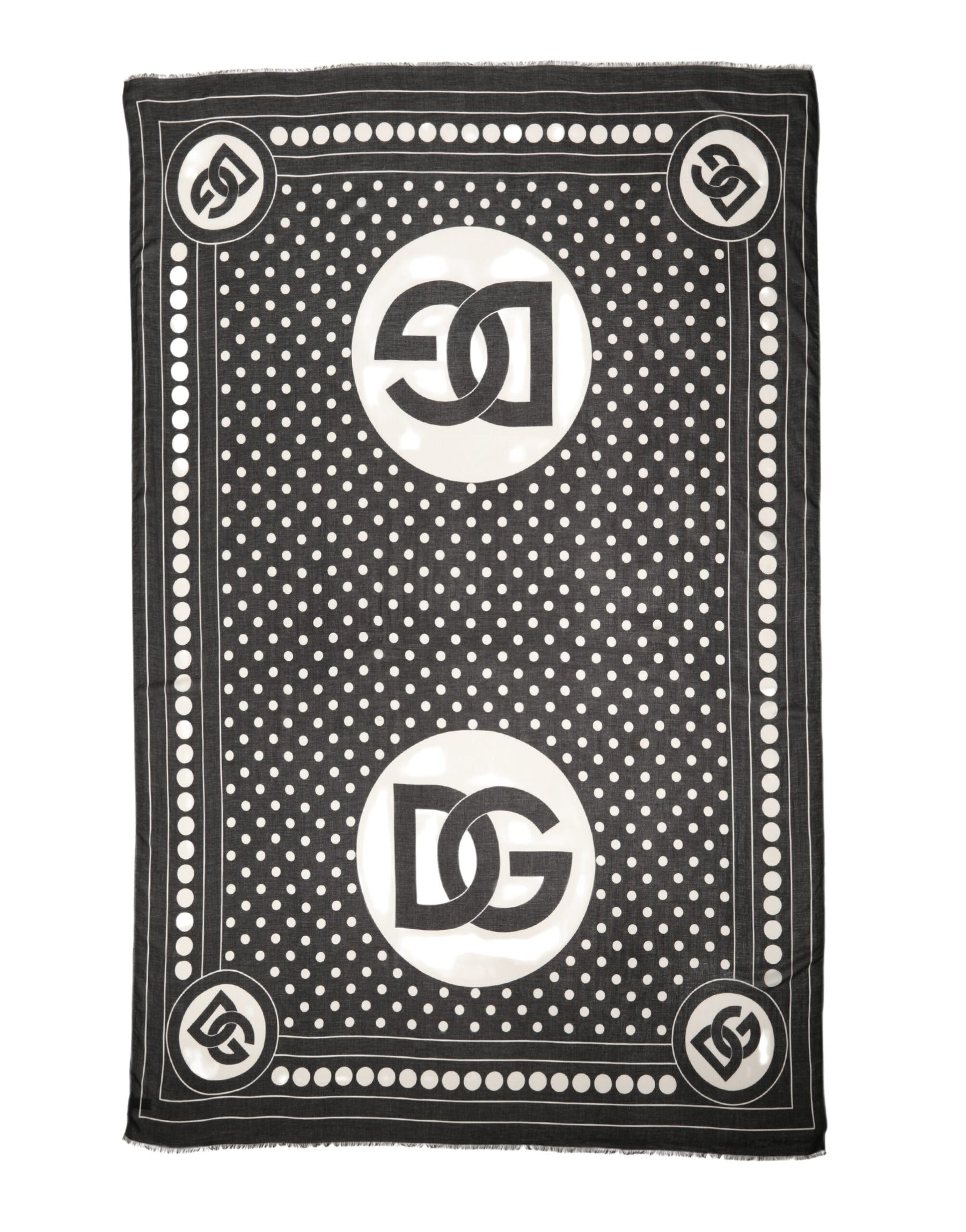 Dolce & Gabbana Black White Polka Dot Logo Stole Wrap 188cm x 116cm Scarf | Regal Royce
