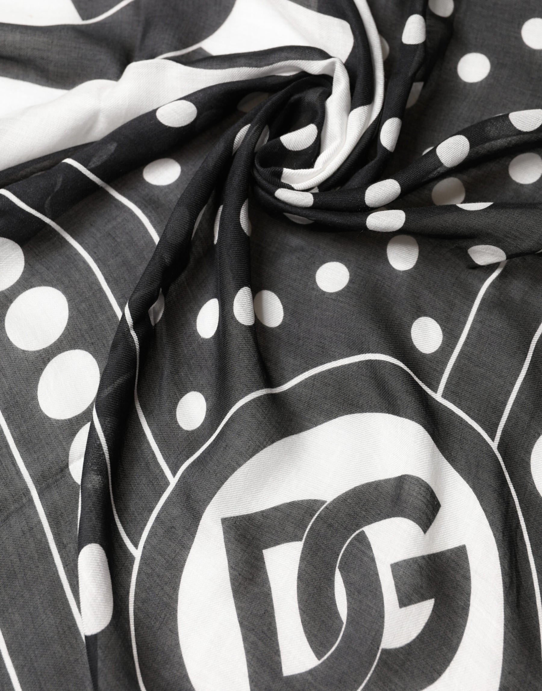 Dolce & Gabbana Black White Polka Dot Logo Stole Wrap 188cm x 116cm Scarf | Regal Royce