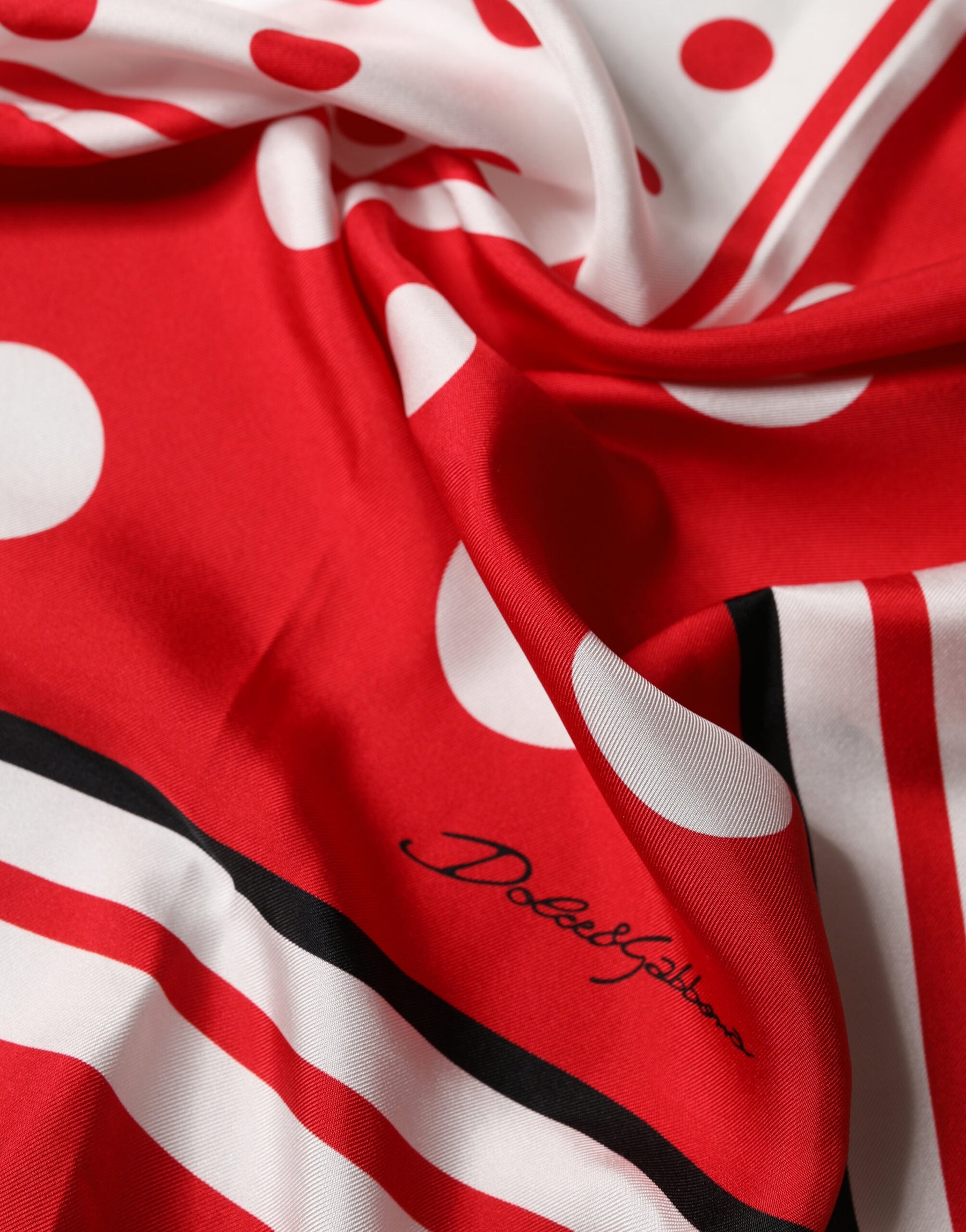 Dolce & Gabbana Red White Polka Dot Square Foulard 90cm x 88cm Scarf | Regal Royce