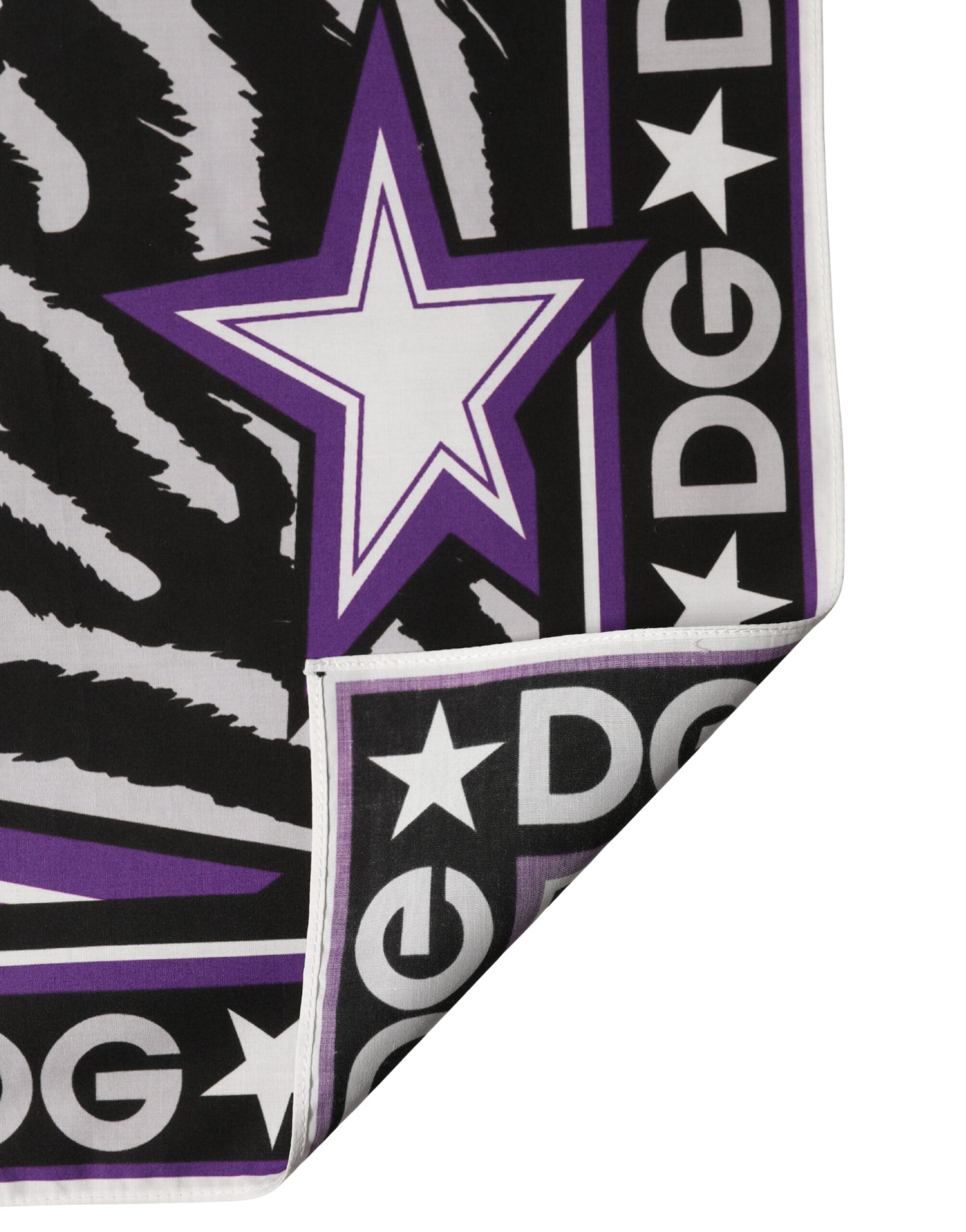 Dolce & Gabbana Black Purple DG King Cotton Foulard 51cm x 49.5cm Scarf | Regal Royce