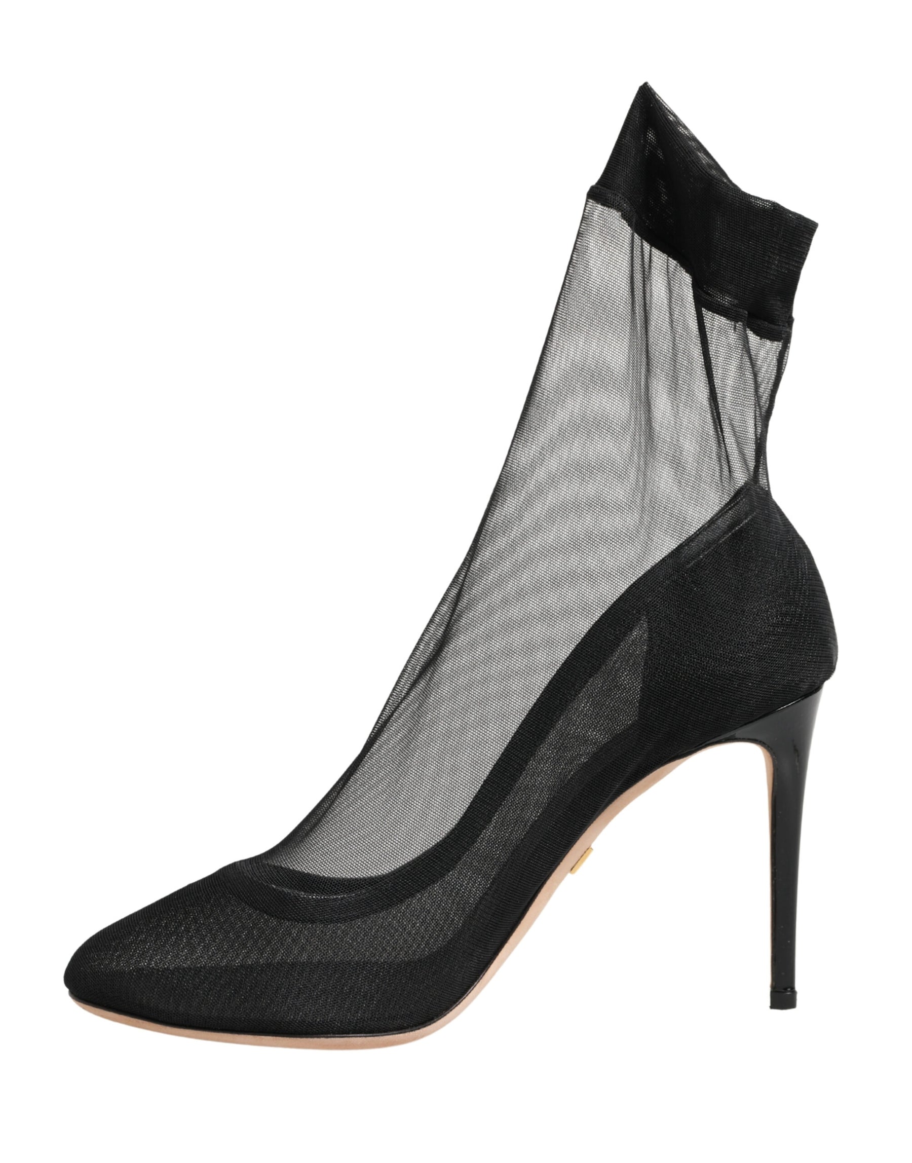 Dolce & Gabbana Black Nylon Stretch Mesh Sock Boots Shoes | Regal Royce