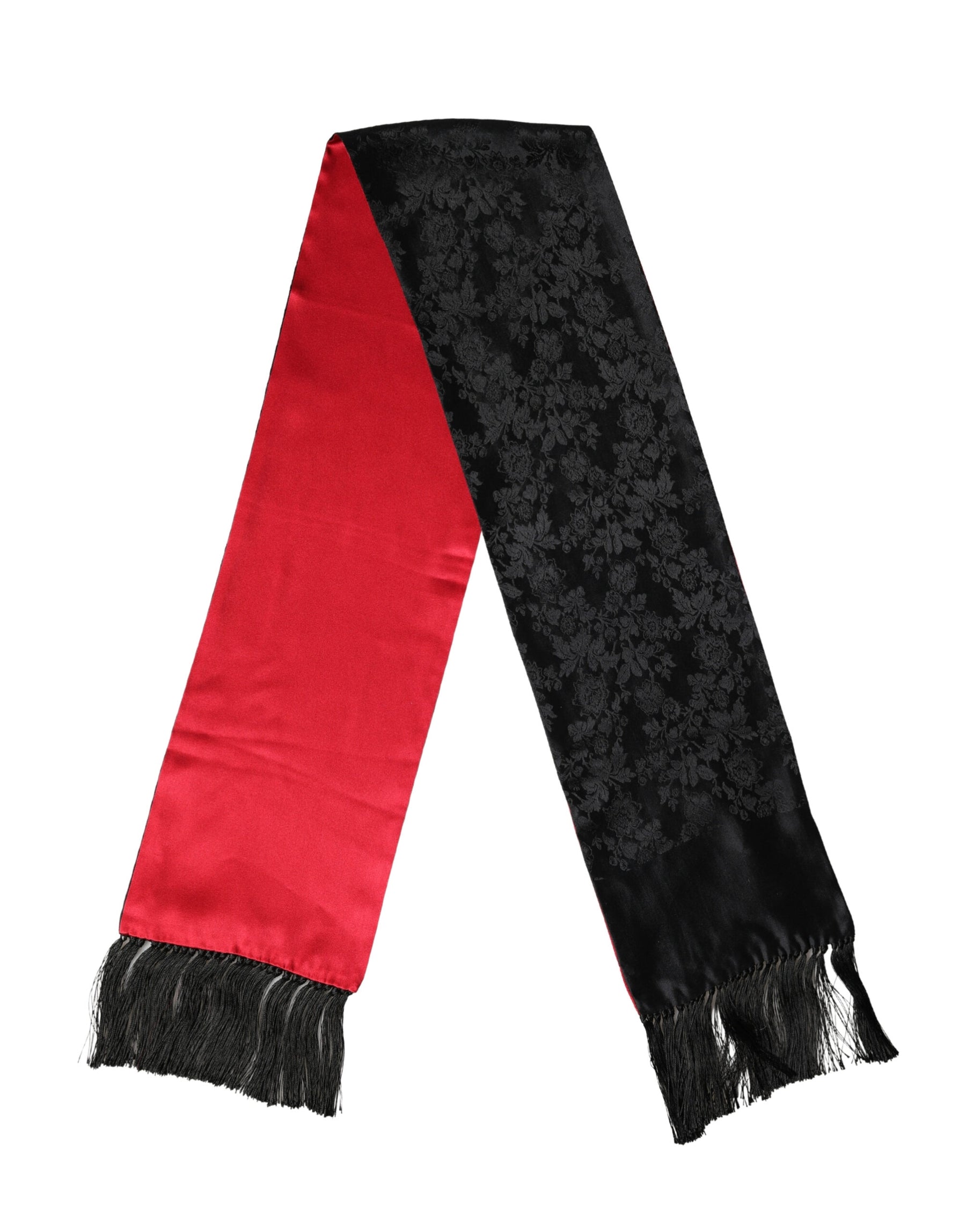 Dolce & Gabbana Red Black Silk Floral Fringe Neck Wrap Scarf | Regal Royce