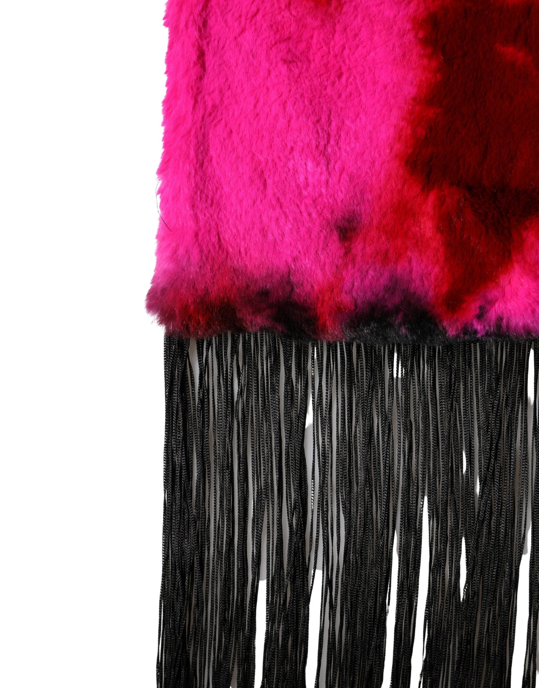 Dolce & Gabbana Pink Black Faux Fur Neck Wrap Fringes 200cm x 59cm Scarf | Regal Royce