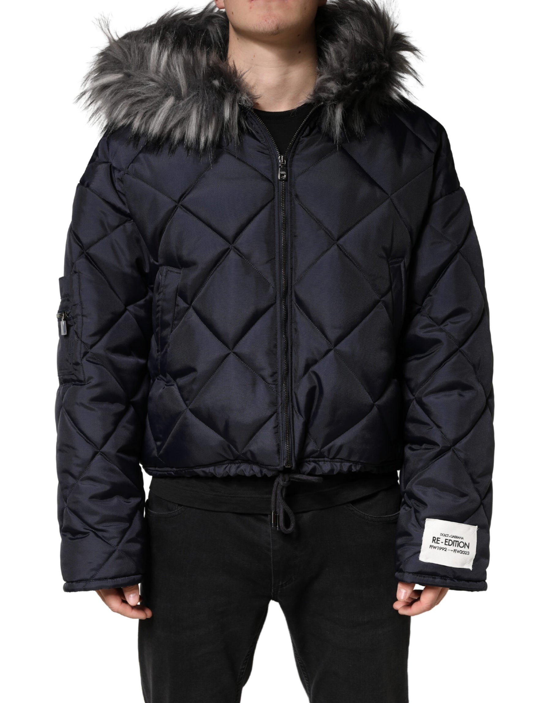 Dolce & Gabbana Black Quilted Fur Shearling Hooded  Jacket | Regal Royce