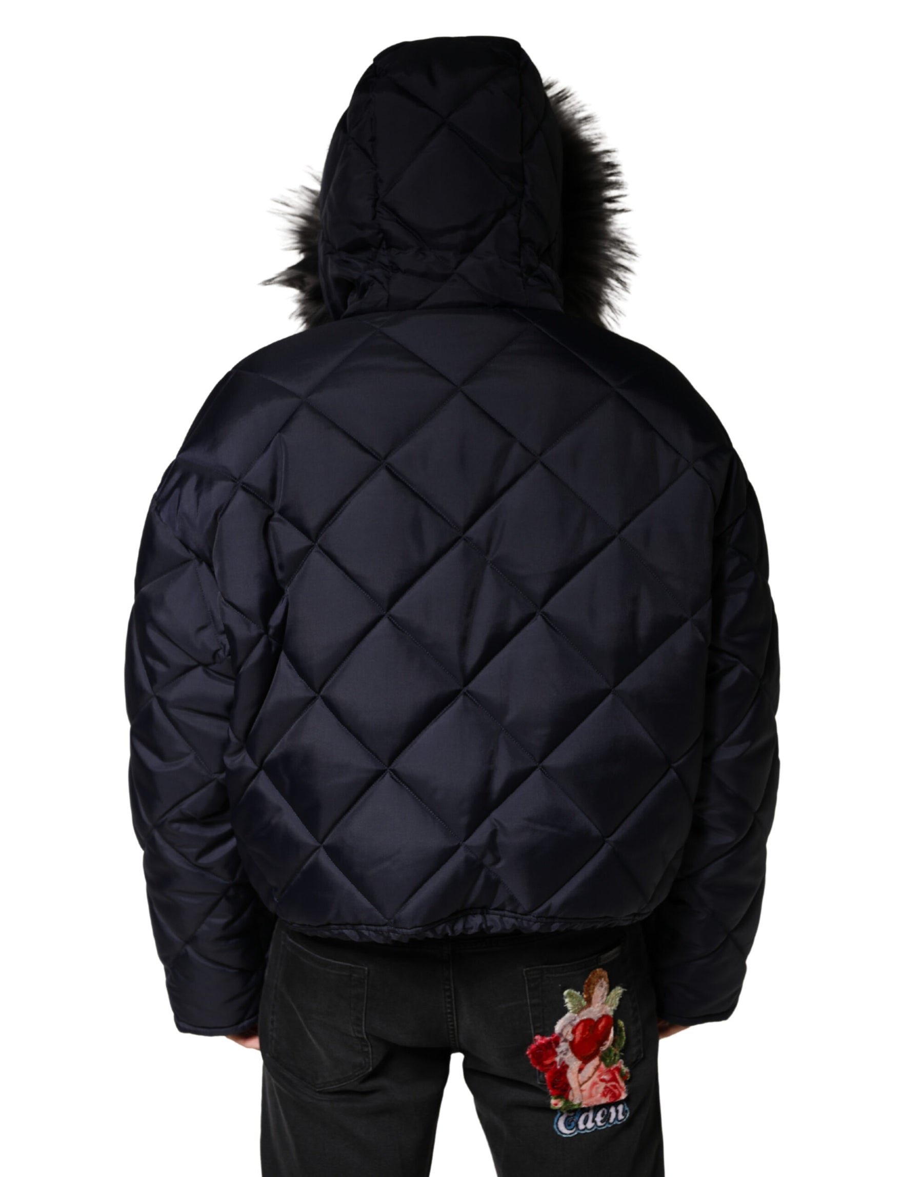 Dolce & Gabbana Black Quilted Fur Shearling Hooded  Jacket | Regal Royce