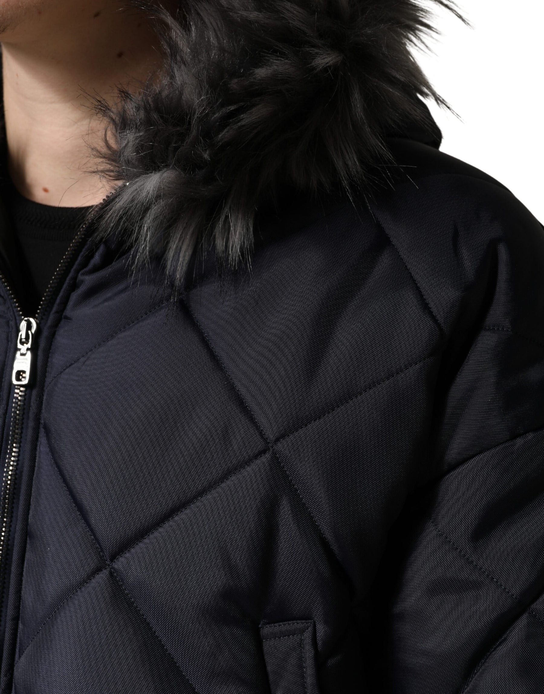 Dolce & Gabbana Black Quilted Fur Shearling Hooded  Jacket | Regal Royce