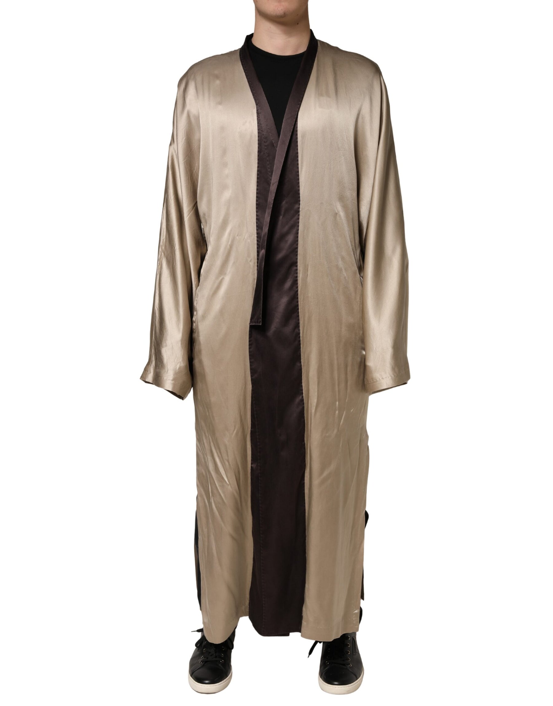 Dolce & Gabbana Beige Silk Satin Long Coat Robe Jacket | Regal Royce