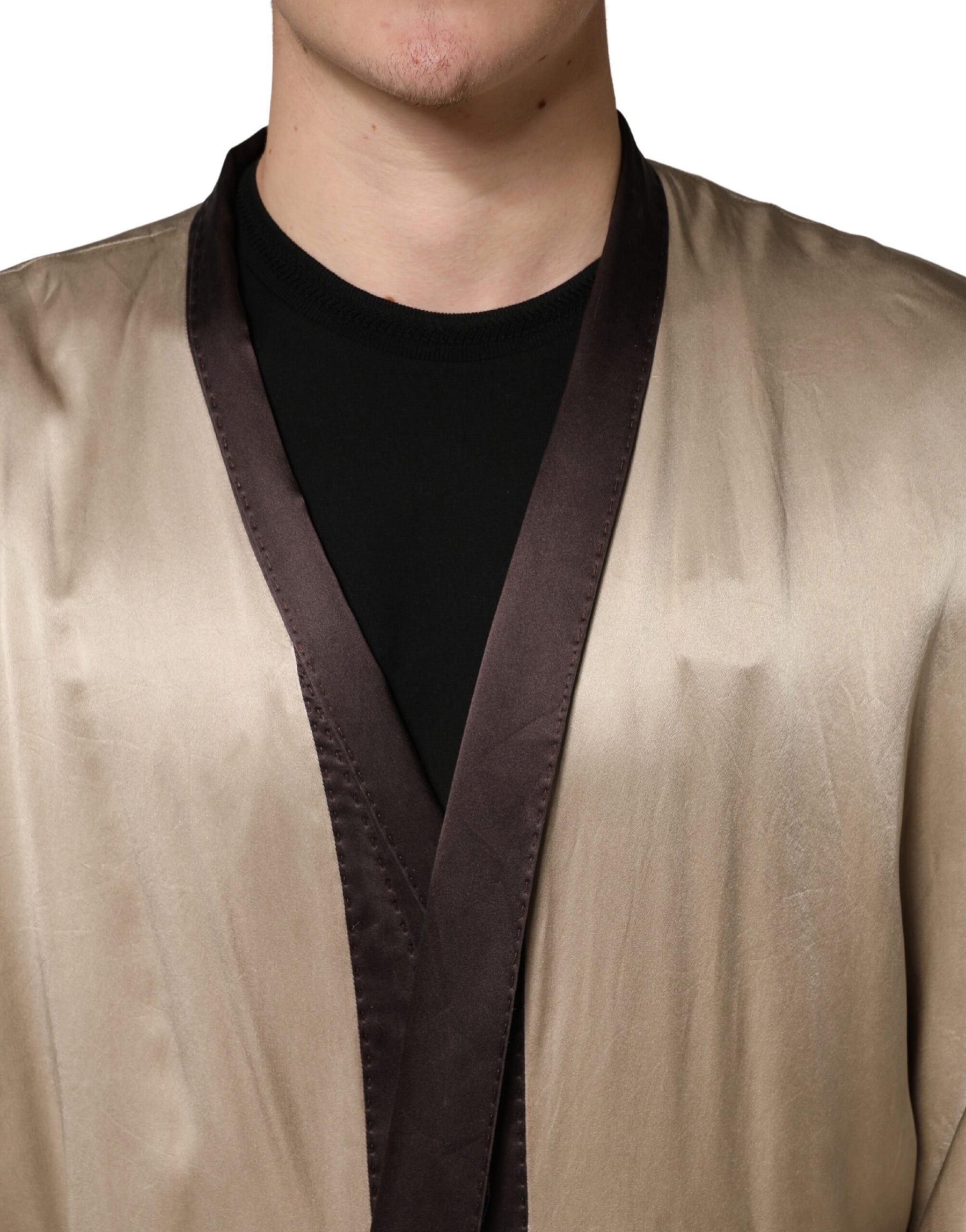 Dolce & Gabbana Beige Silk Satin Long Coat Robe Jacket | Regal Royce