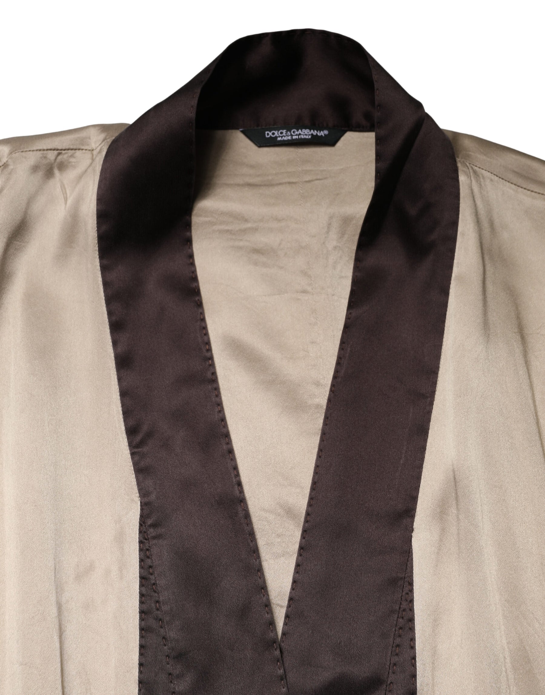 Dolce & Gabbana Beige Silk Satin Long Coat Robe Jacket | Regal Royce
