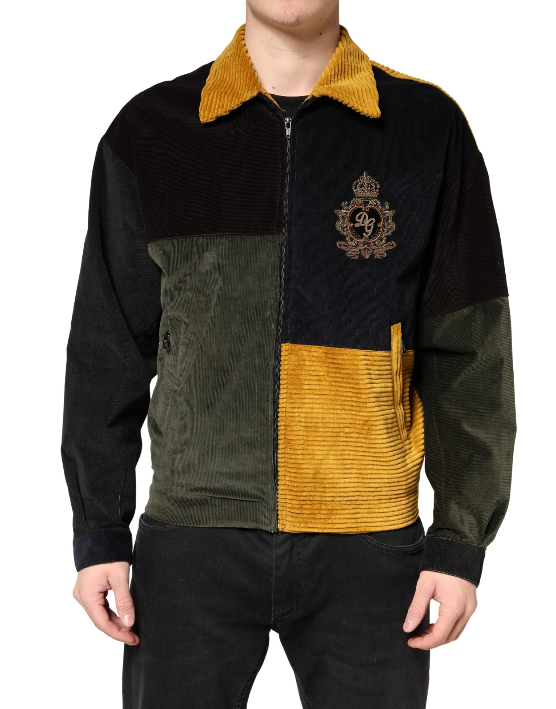 Dolce & Gabbana Multicolor Patchwork Corduroy Crest Jacket | Regal Royce