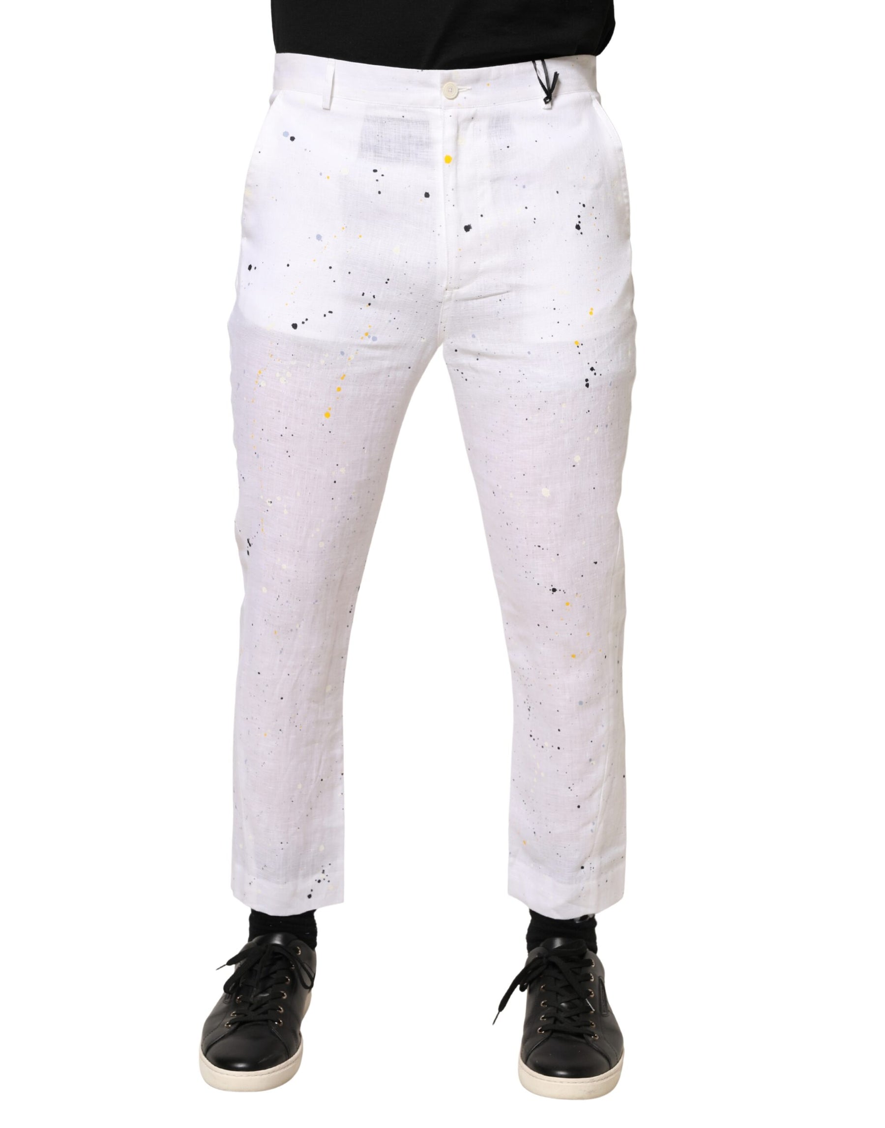 Daniele Alessandrini White Paint Print SkinnyFit Trouser Pants | Regal Royce