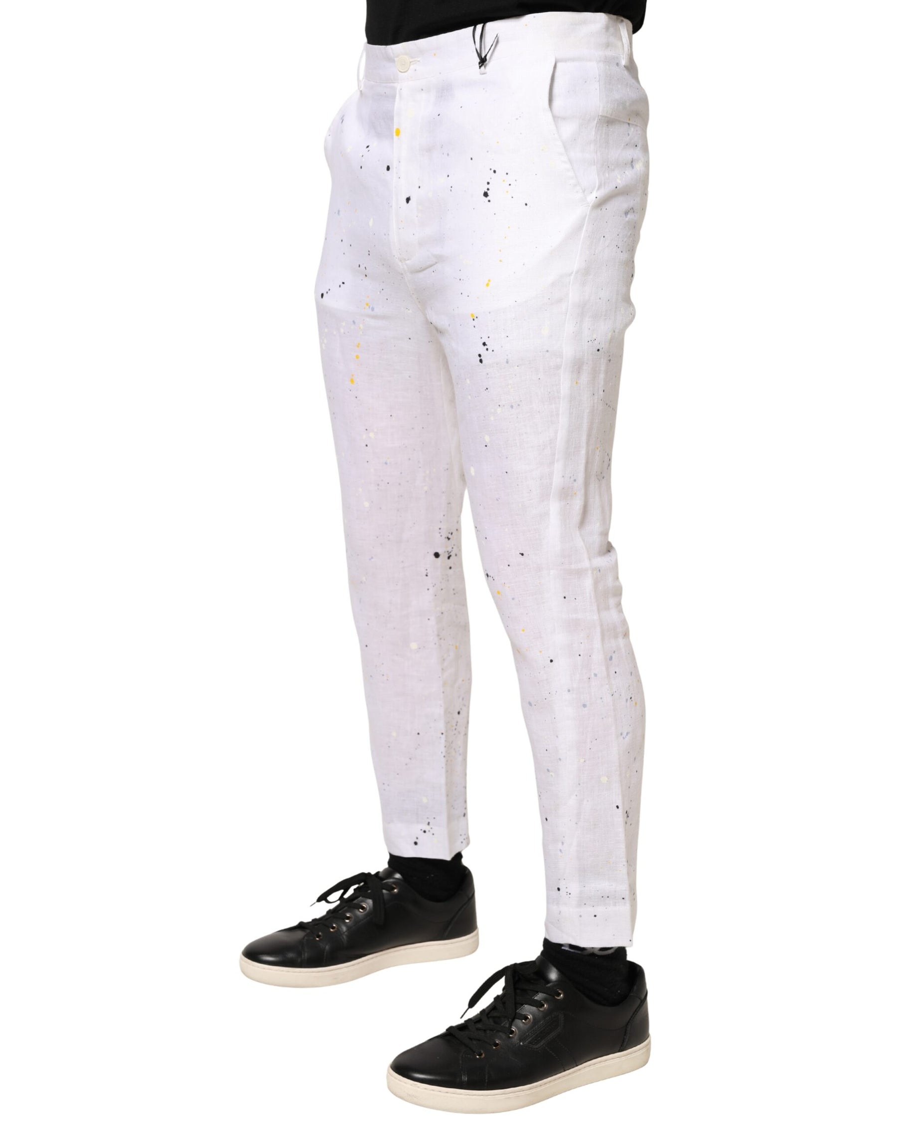 Daniele Alessandrini White Paint Print SkinnyFit Trouser Pants | Regal Royce