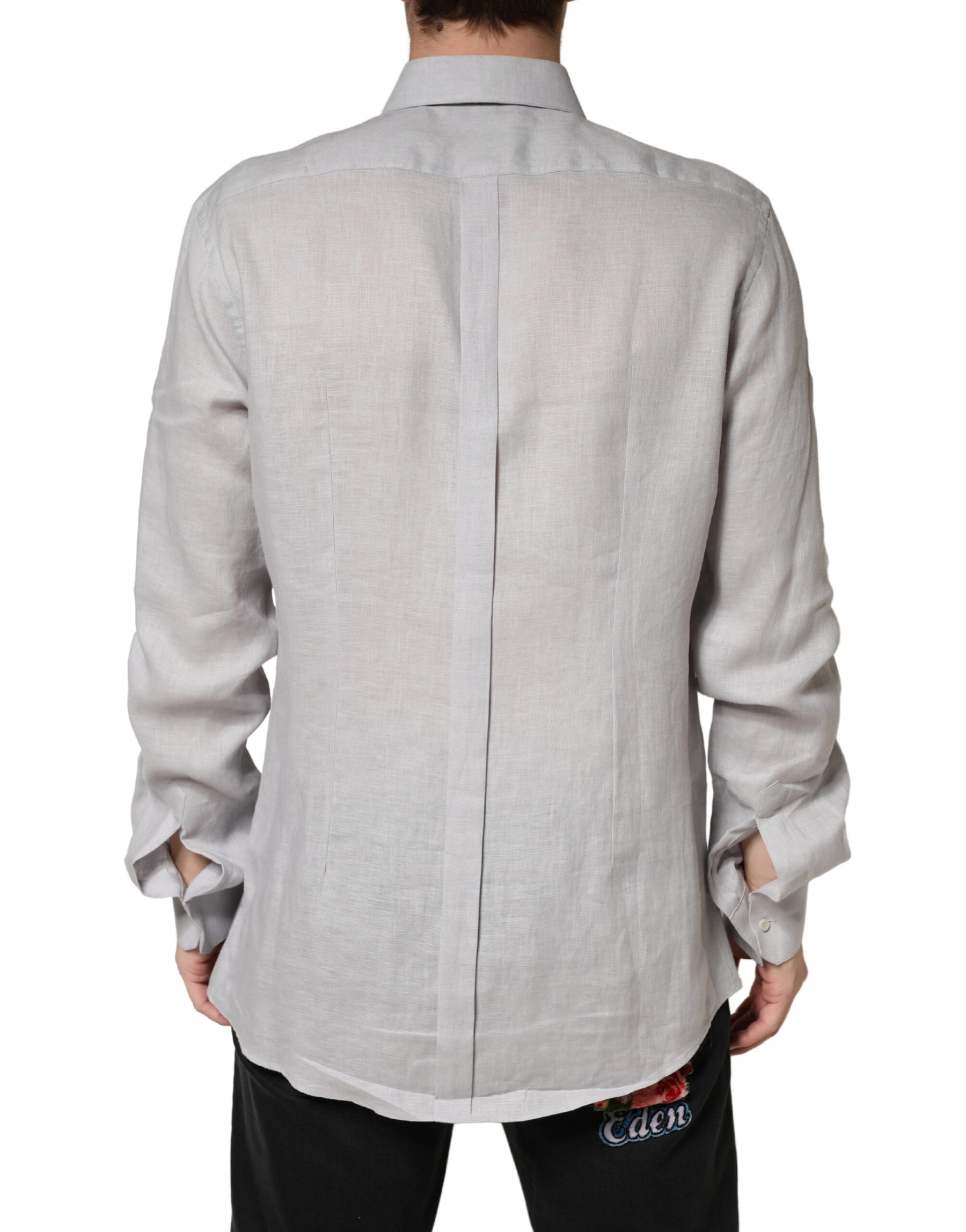 Dolce & Gabbana Gray GOLD Linen Long Sleeves Dress Men Shirt | Regal Royce
