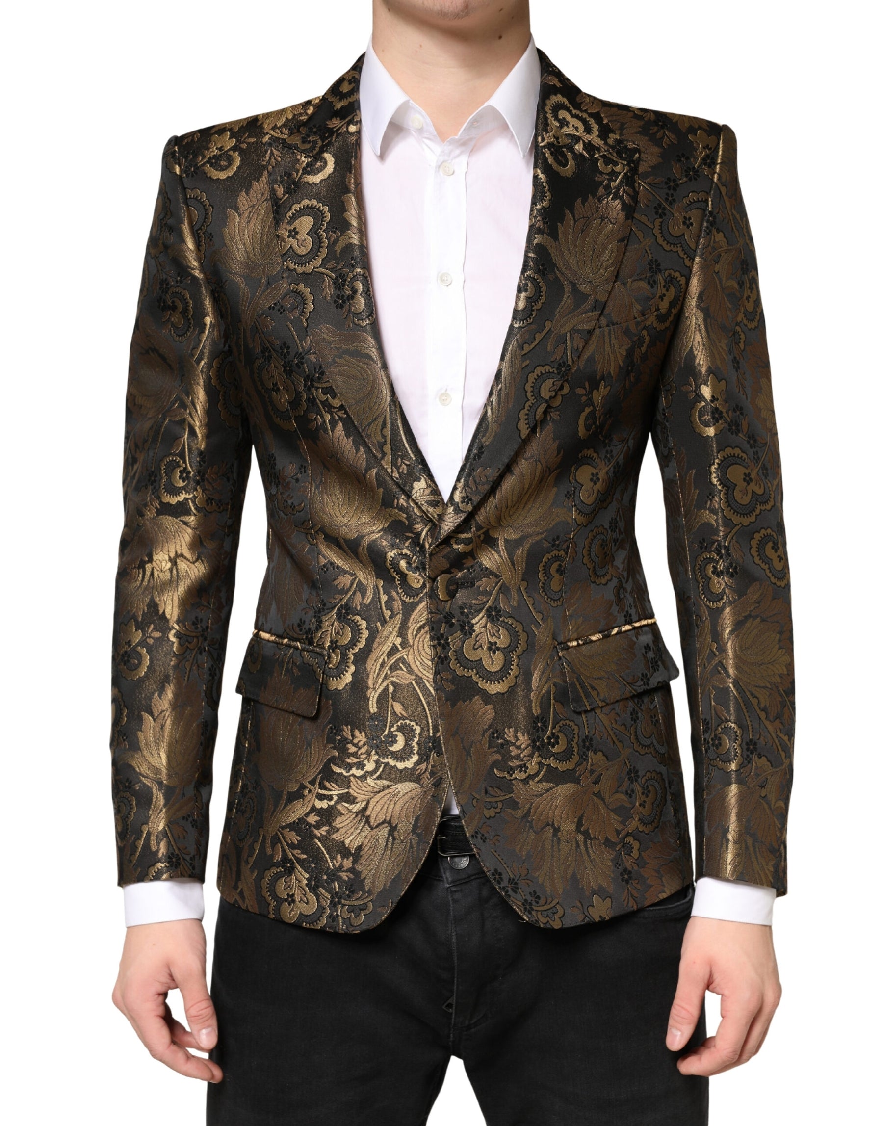 Dolce & Gabbana Gold Jacquard Single Breasted Tuxedo Blazer | Regal Royce
