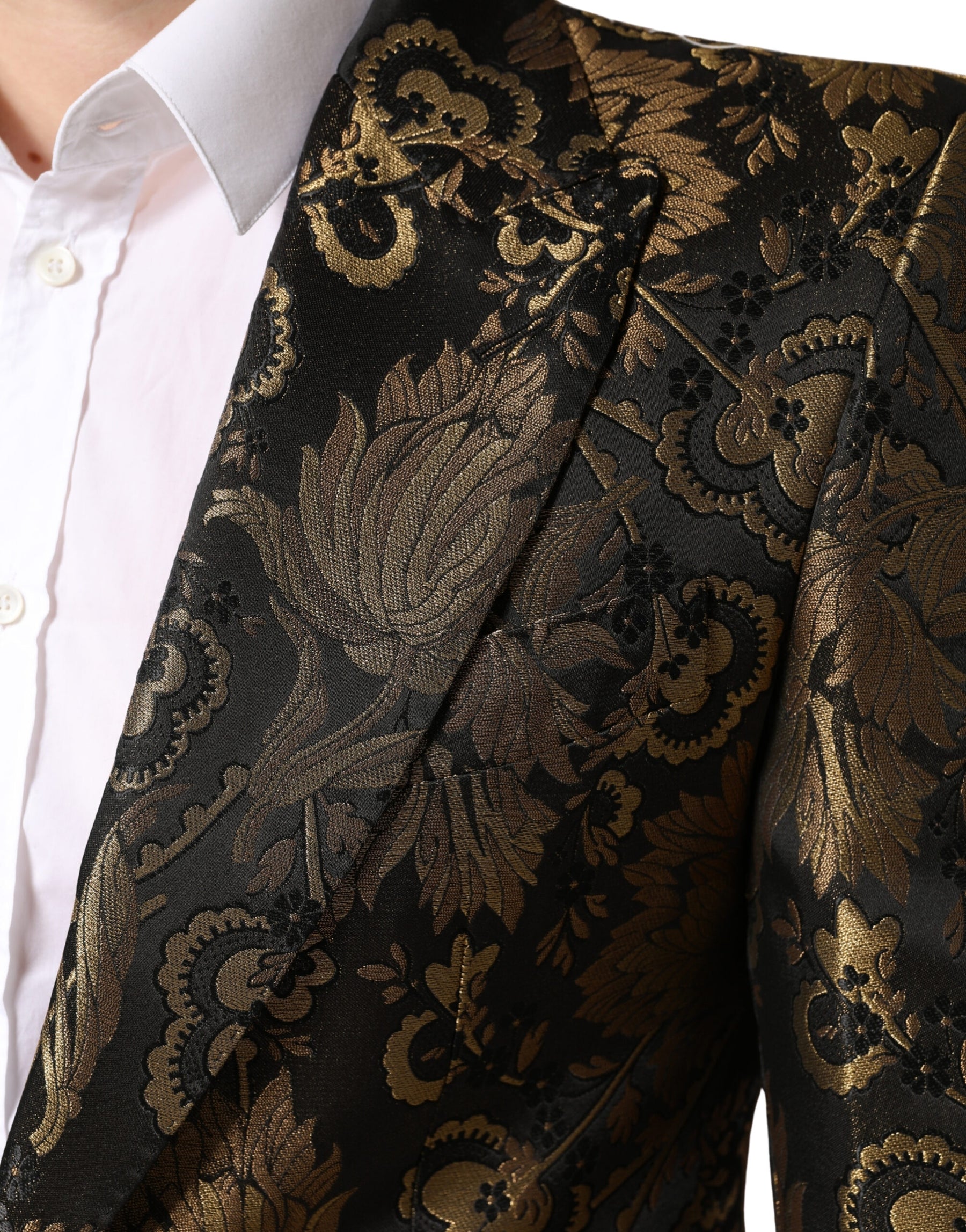 Dolce & Gabbana Gold Jacquard Single Breasted Tuxedo Blazer | Regal Royce