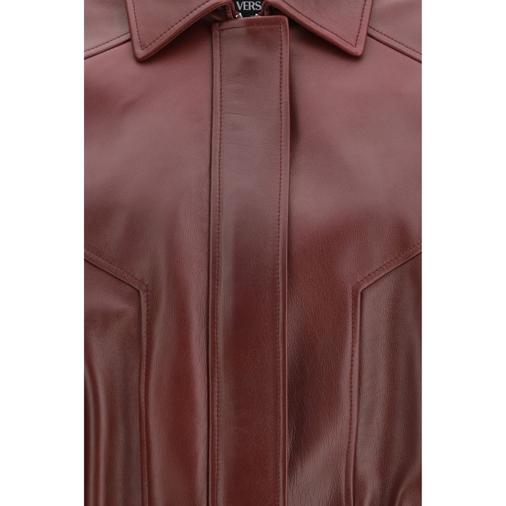 Versace Bordeaux Calf Leather Bos Taurus Leather Jacket | Regal Royce