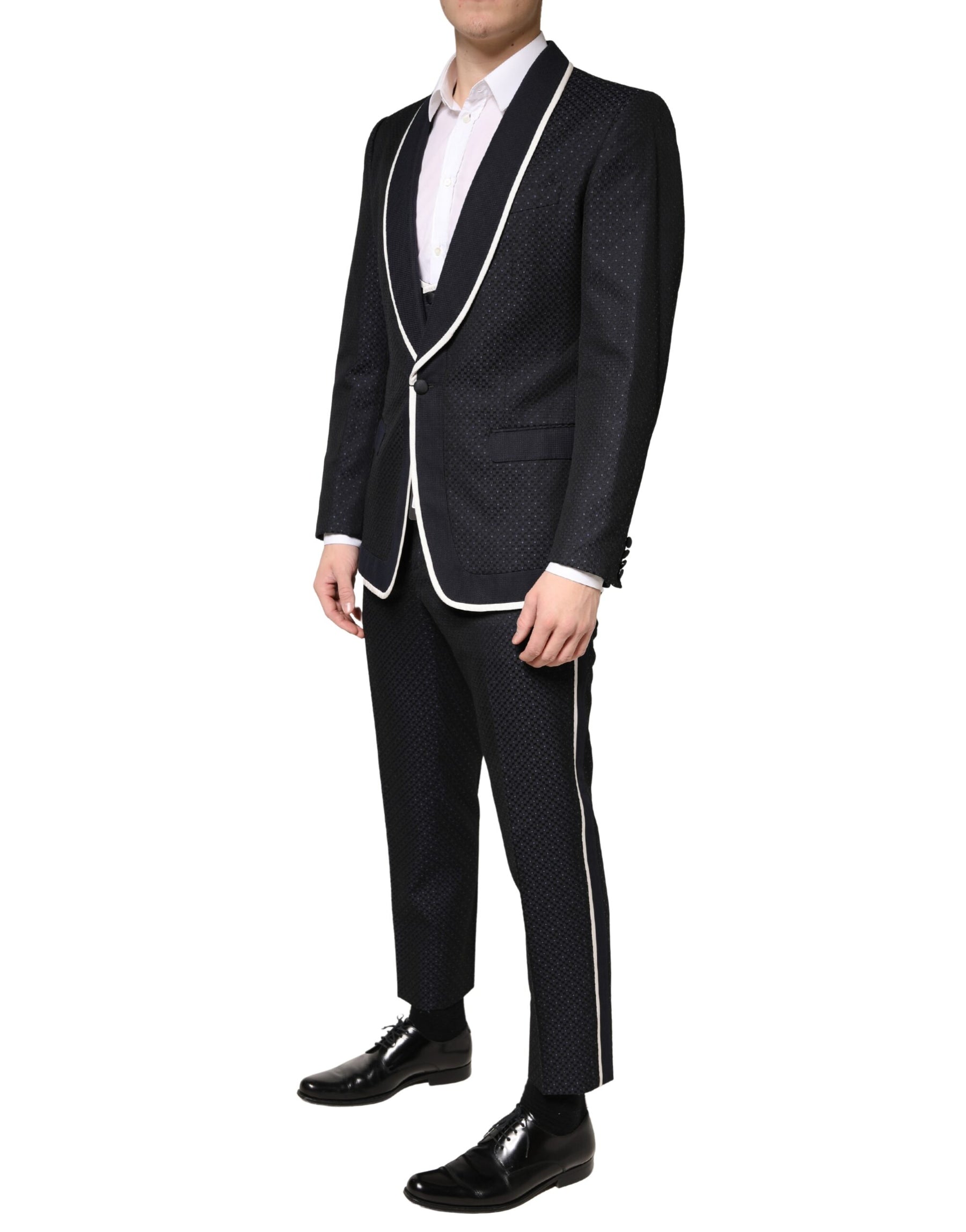Dolce & Gabbana Black White Single Breasted SICILIA Men 3 Piece Suit | Regal Royce
