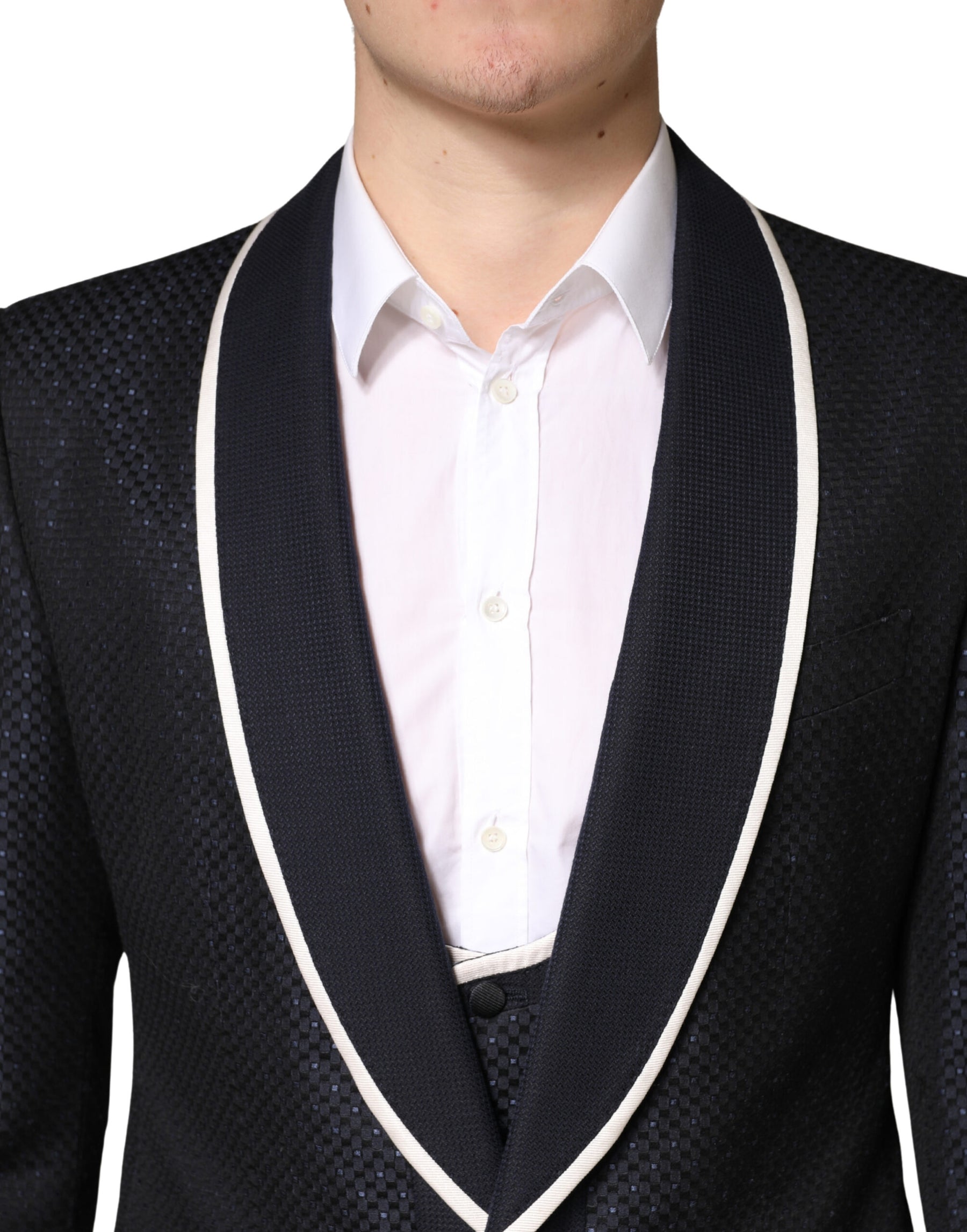 Dolce & Gabbana Black White Single Breasted SICILIA Men 3 Piece Suit | Regal Royce