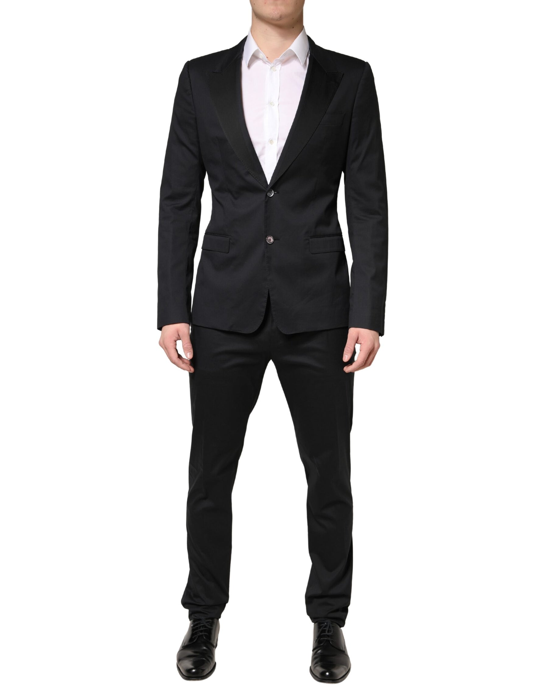 Dolce & Gabbana Black Cotton Single Breasted 2 Piece Suit | Regal Royce