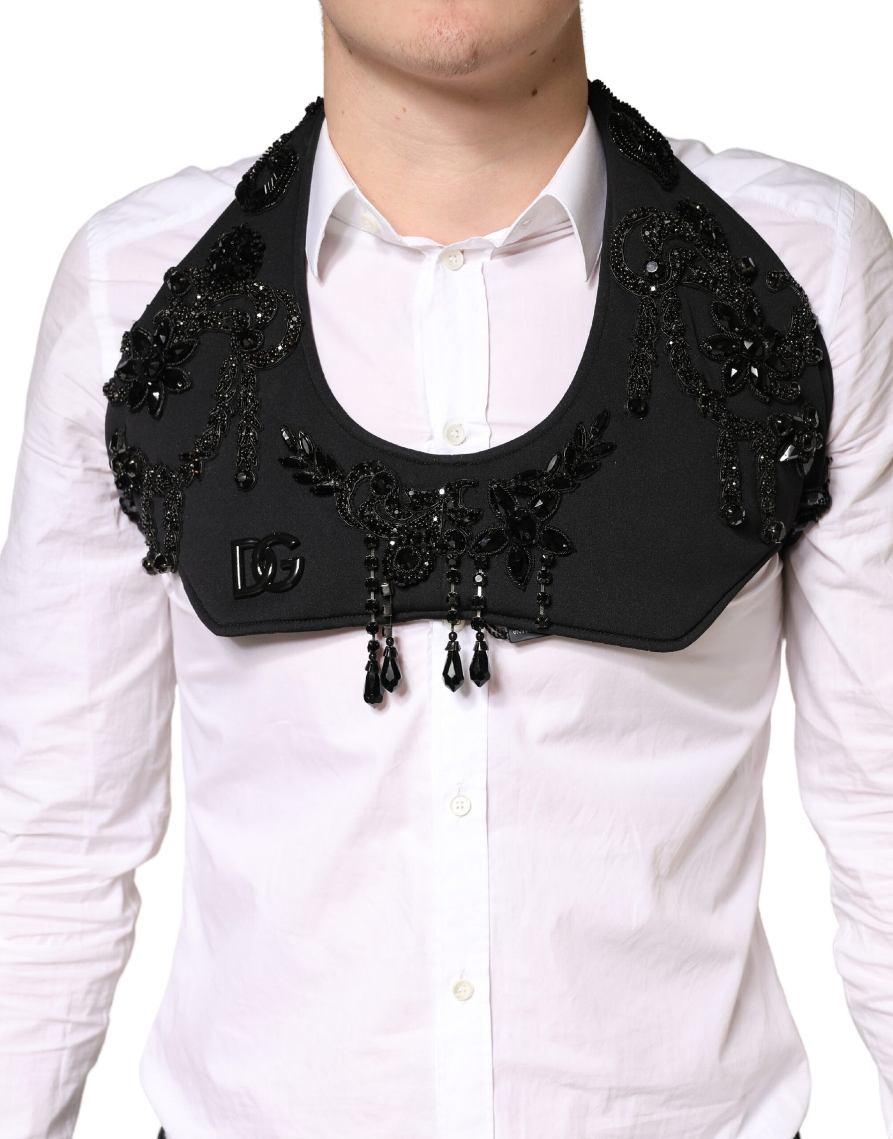 Dolce & Gabbana Black Crystal Embellished Crop Waistcoat One Size Vest | Regal Royce
