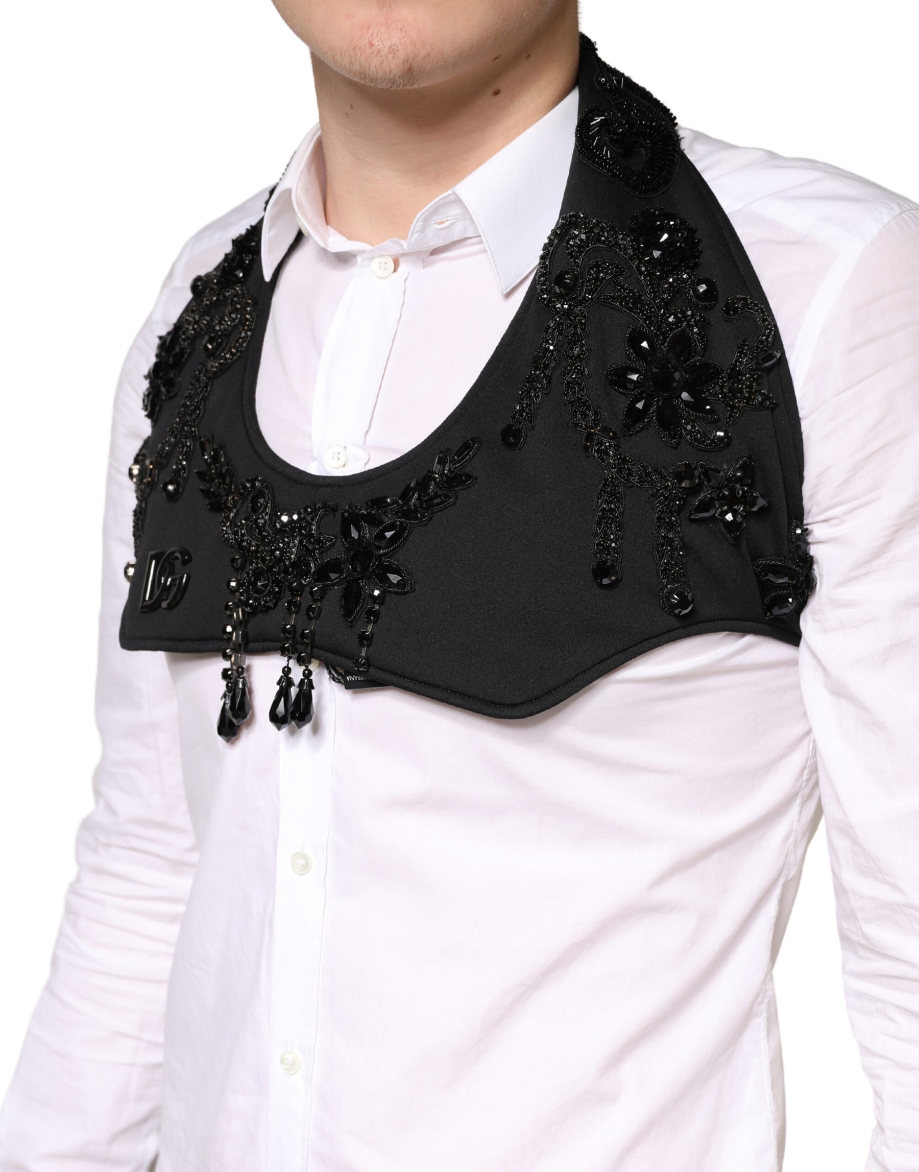 Dolce & Gabbana Black Crystal Embellished Crop Waistcoat One Size Vest | Regal Royce