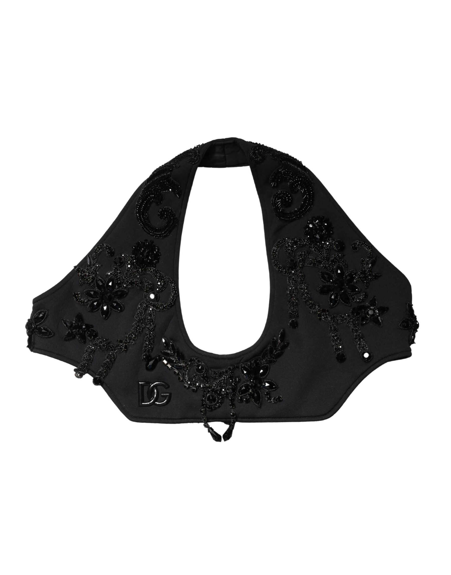 Dolce & Gabbana Black Crystal Embellished Crop Waistcoat One Size Vest | Regal Royce