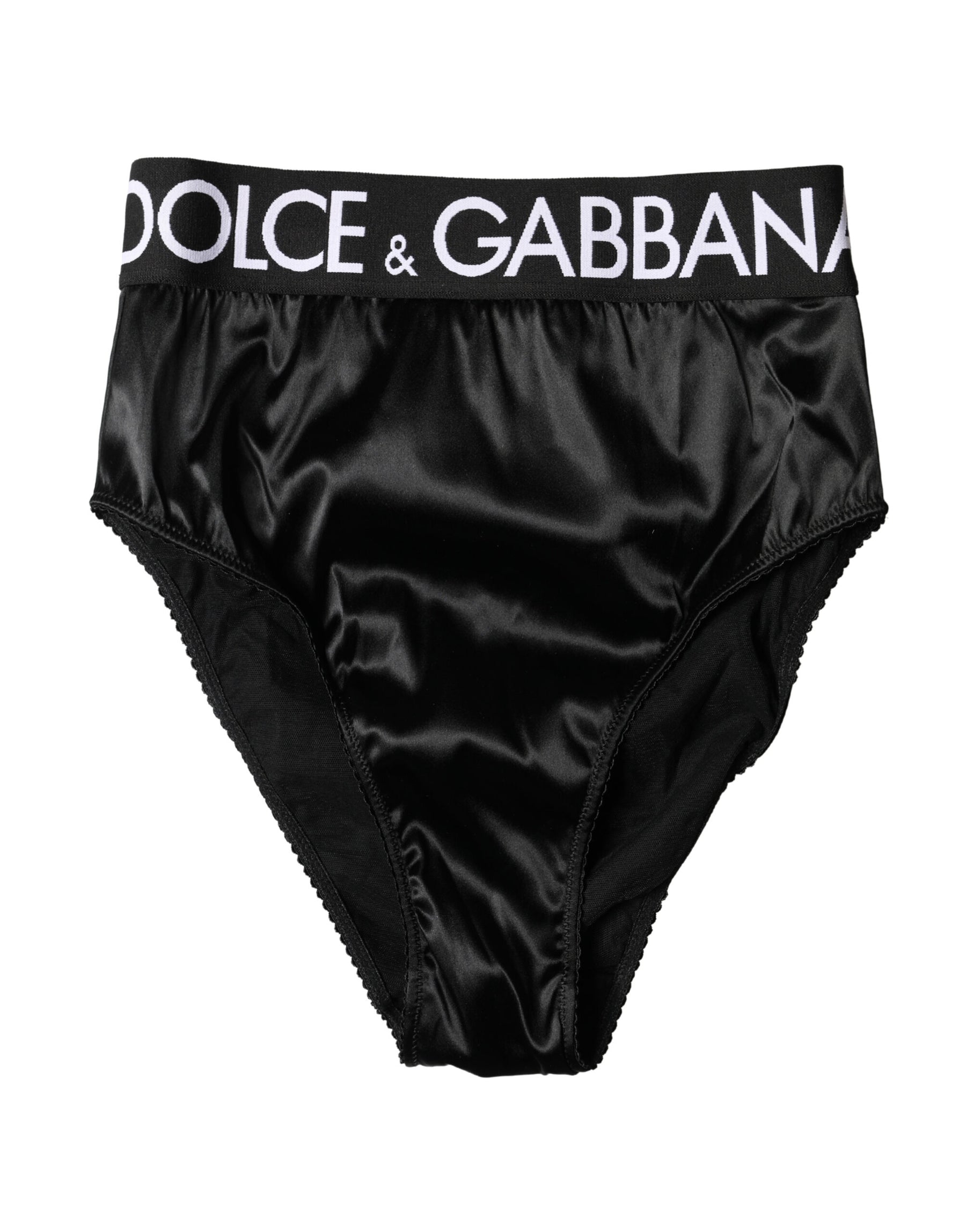 Dolce & Gabbana Black Satin High-Waist Brief Logo Women Underwear | Regal Royce