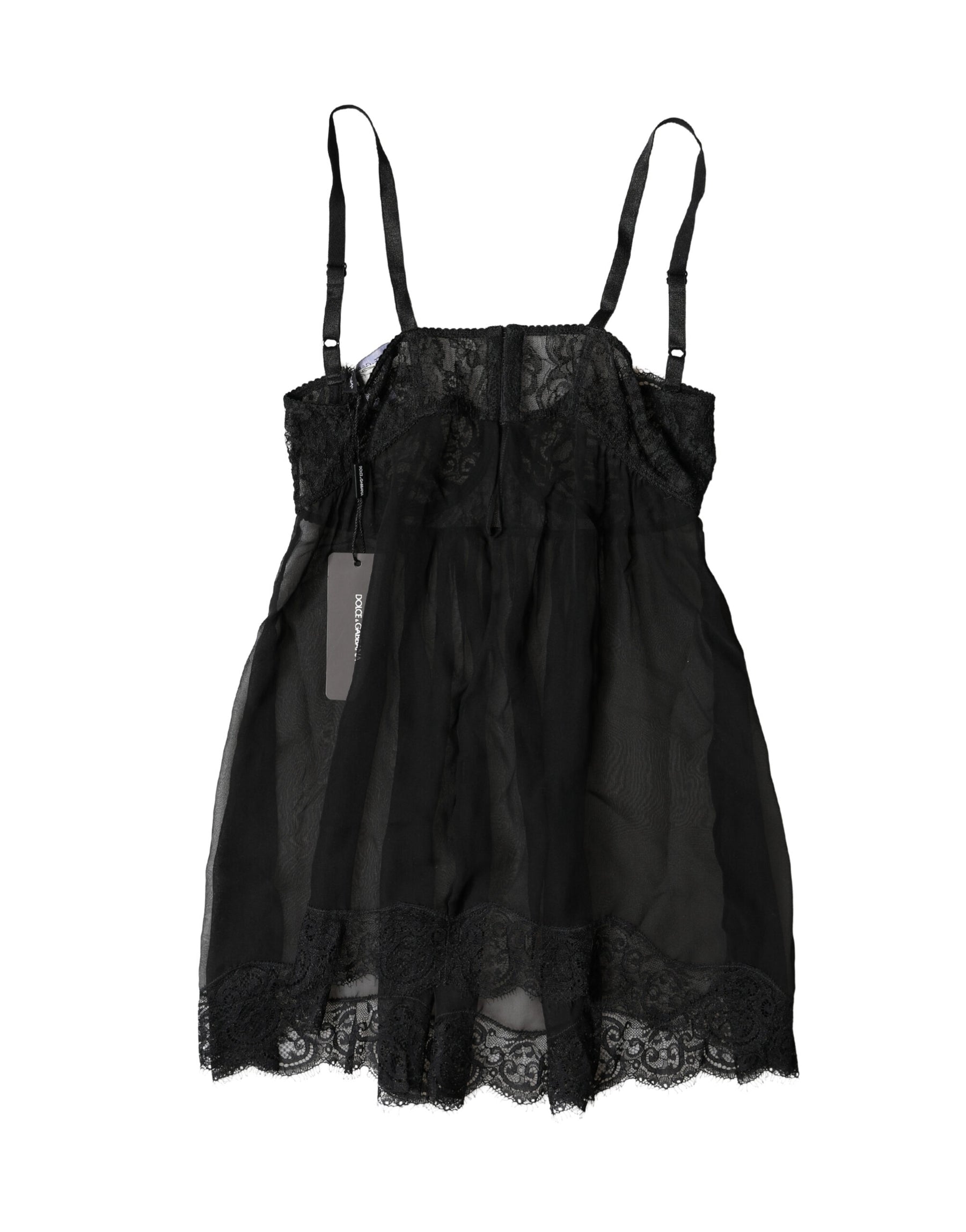 Dolce & Gabbana Black Silk Floral Lace Lingerie Top Underwear | Regal Royce