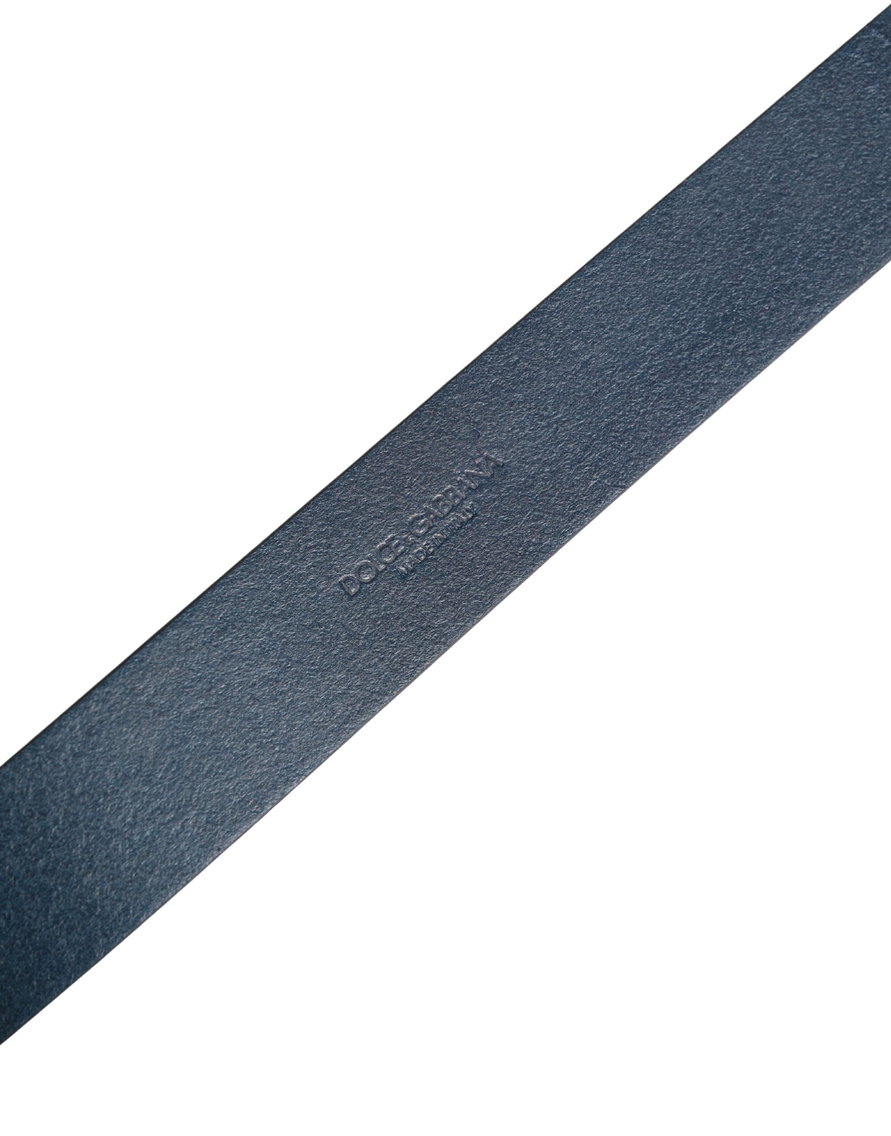 Dolce & Gabbana Blue Leather Logo Metal Buckle Men Belt | Regal Royce