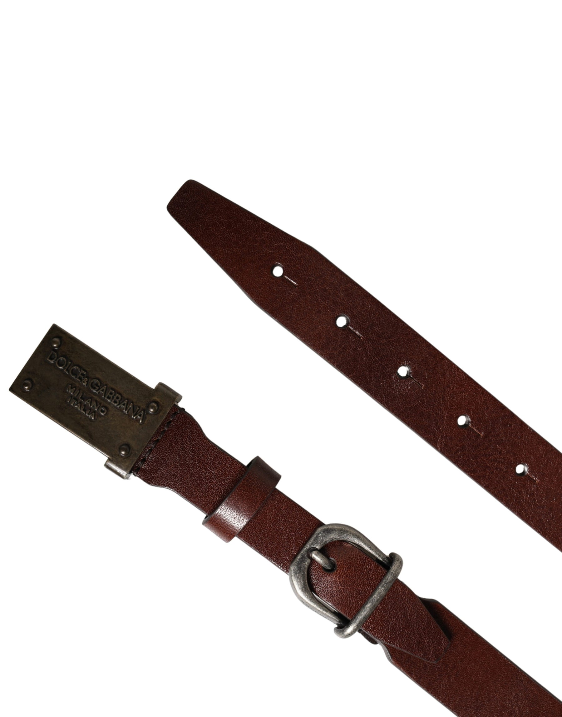 Dolce & Gabbana Brown Leather Logo Metal Buckle Men Belt | Regal Royce