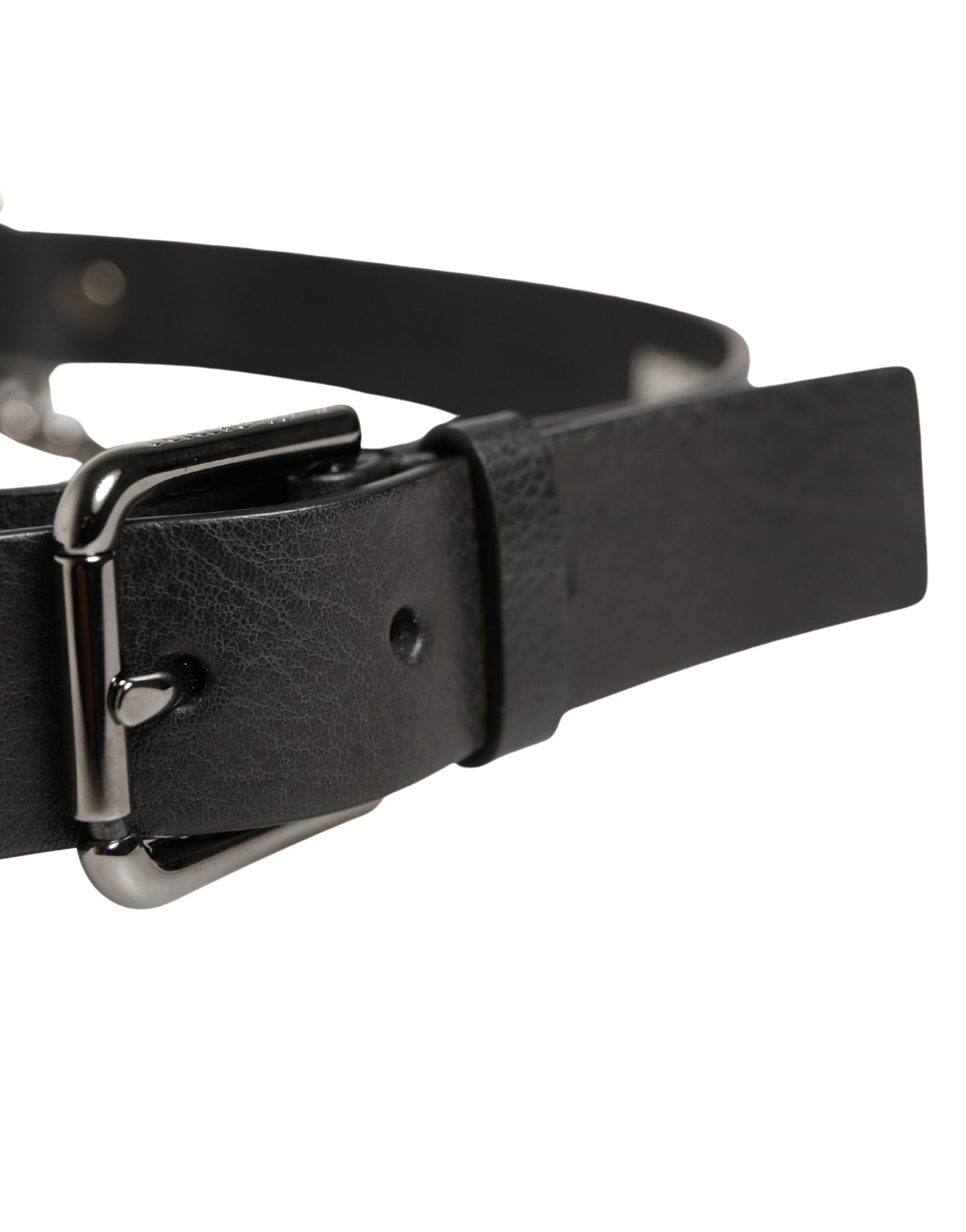 Dolce & Gabbana Black Leather Silver Chain Waist Men Belt | Regal Royce