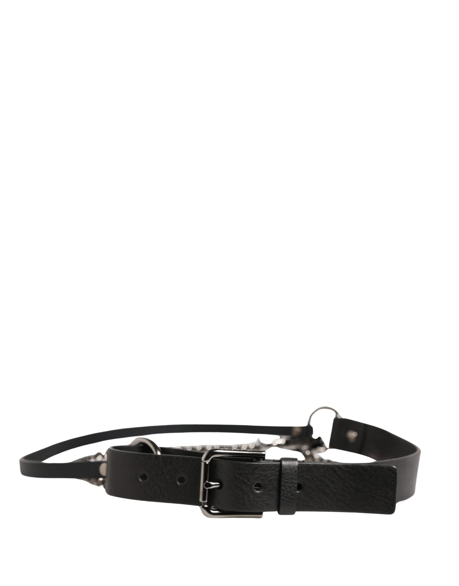 Dolce & Gabbana Black Leather Silver Chain Waist Men Belt | Regal Royce