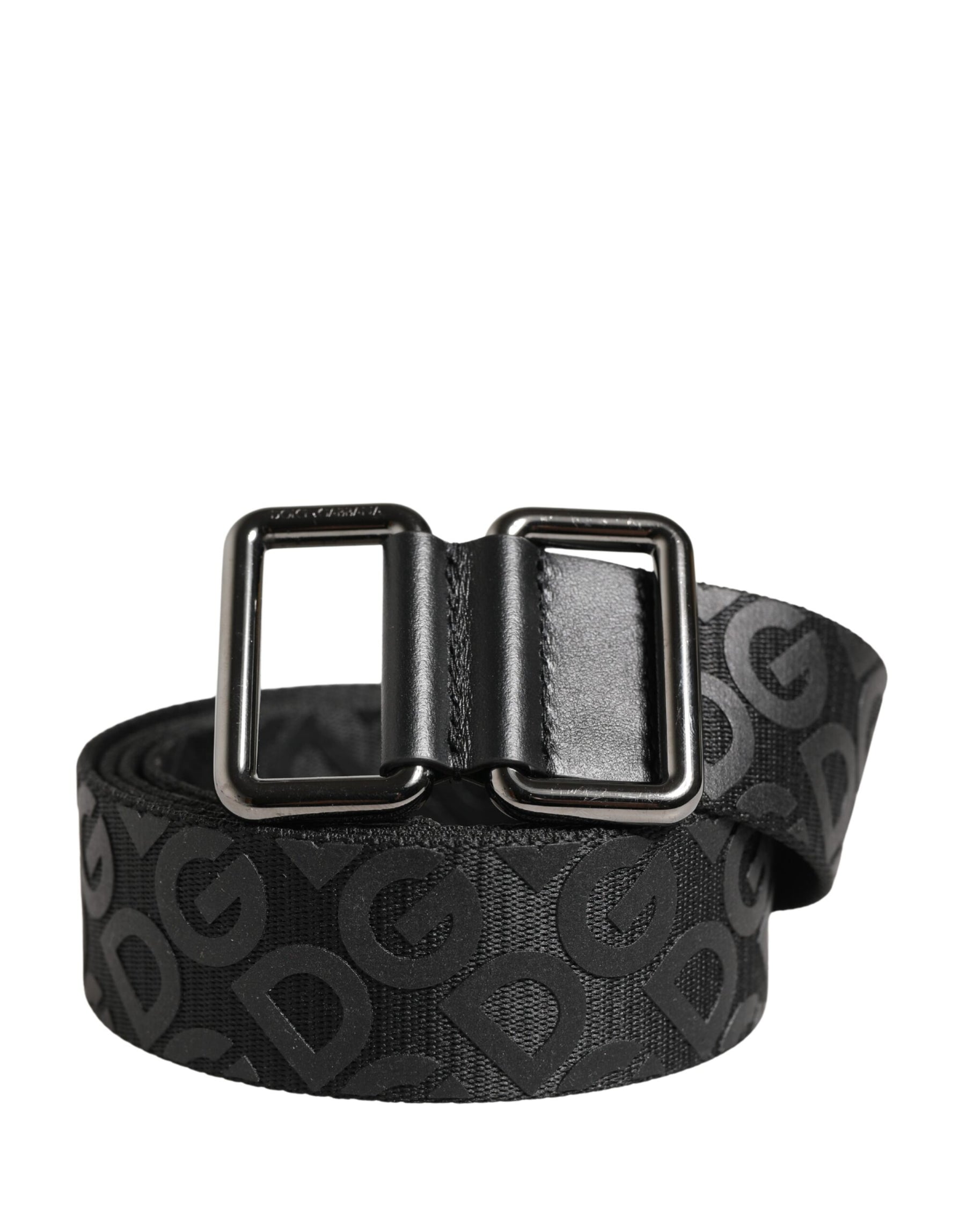 Dolce & Gabbana Black Logo Monogram Silver Metal Buckle Belt | Regal Royce