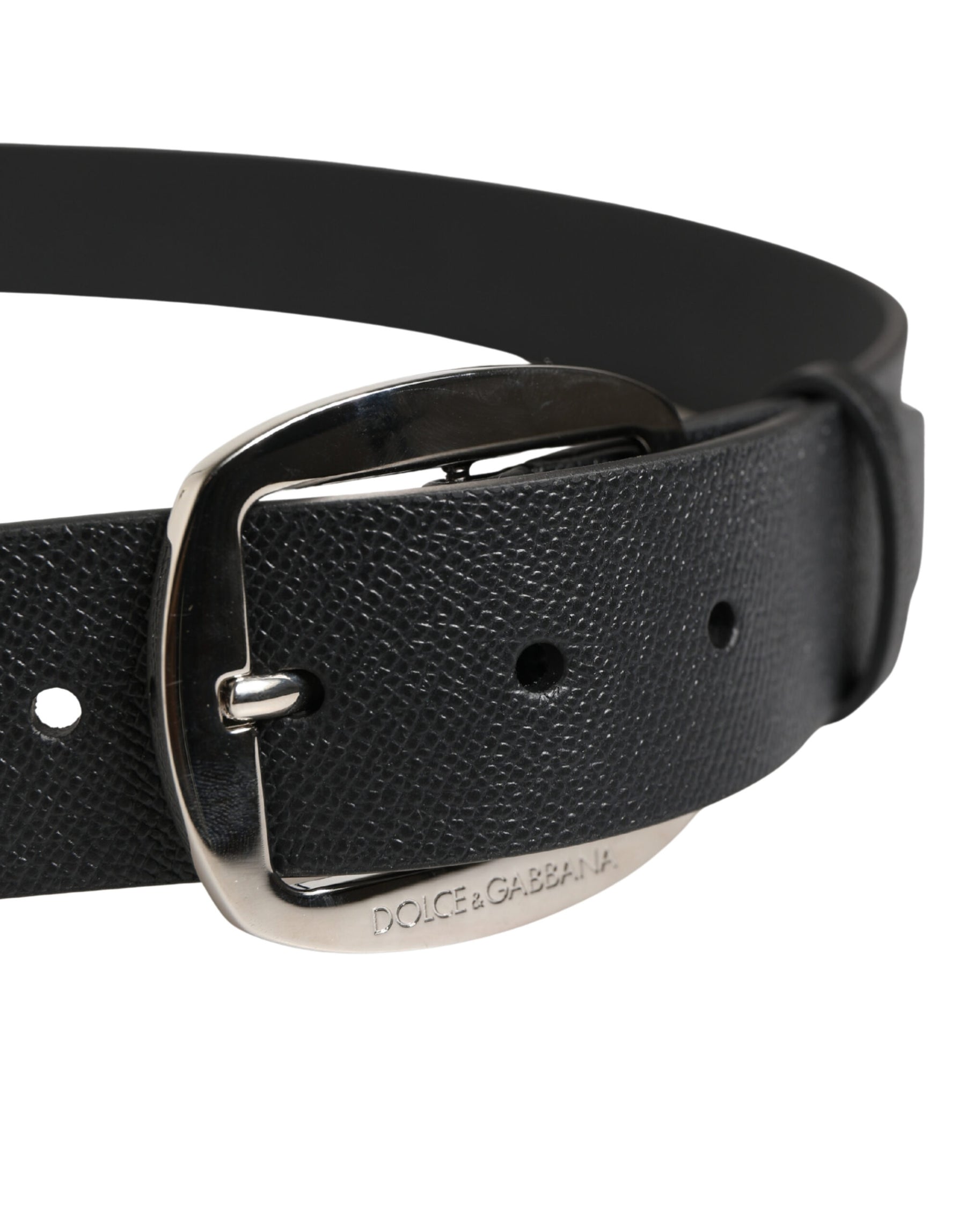 Dolce & Gabbana Black Calf Leather Silver Metal Buckle Belt | Regal Royce
